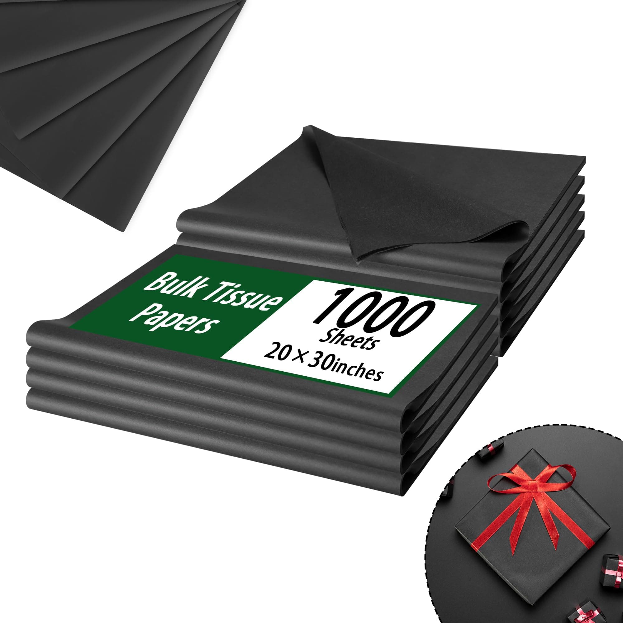 Black Tissue Paper Bulk 1000 Sheets for Gift Wrapping, 20 X 30 Inch Packaging Wrapping Tissue Paper Bulk for Floral, Birthday, Christmas, Halloween, DIY Crafts