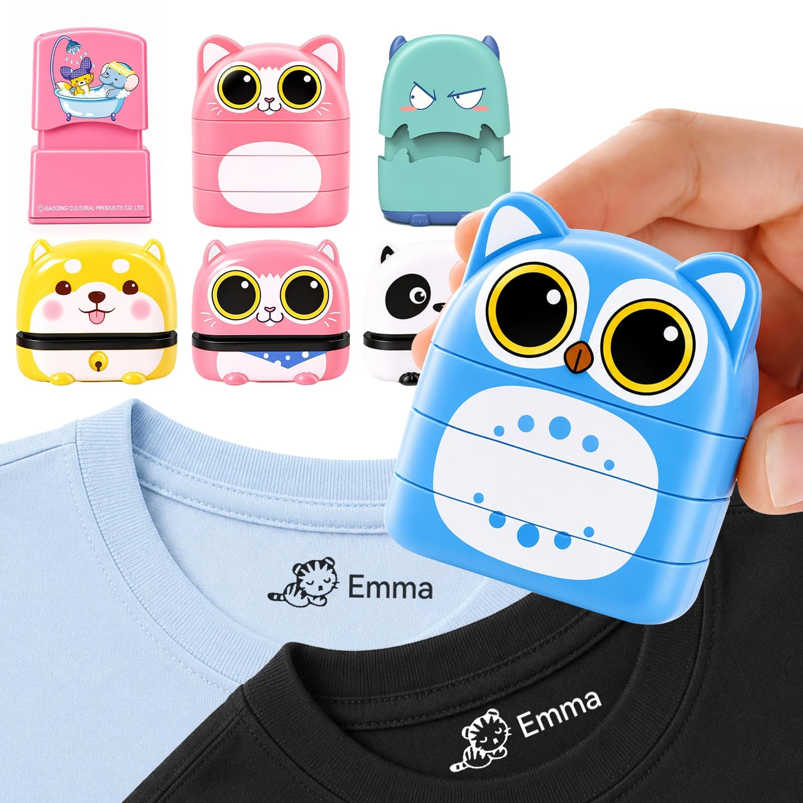Personalized Name Stamp for Kids Clothing, Custom Name Tag Labels Stickers Stamps Baby Clothes Nursery Permanent Fabric Markers,Tampon Encreur Vêtement Personnalisé Etiquette Enfant 13 styles&36 icons