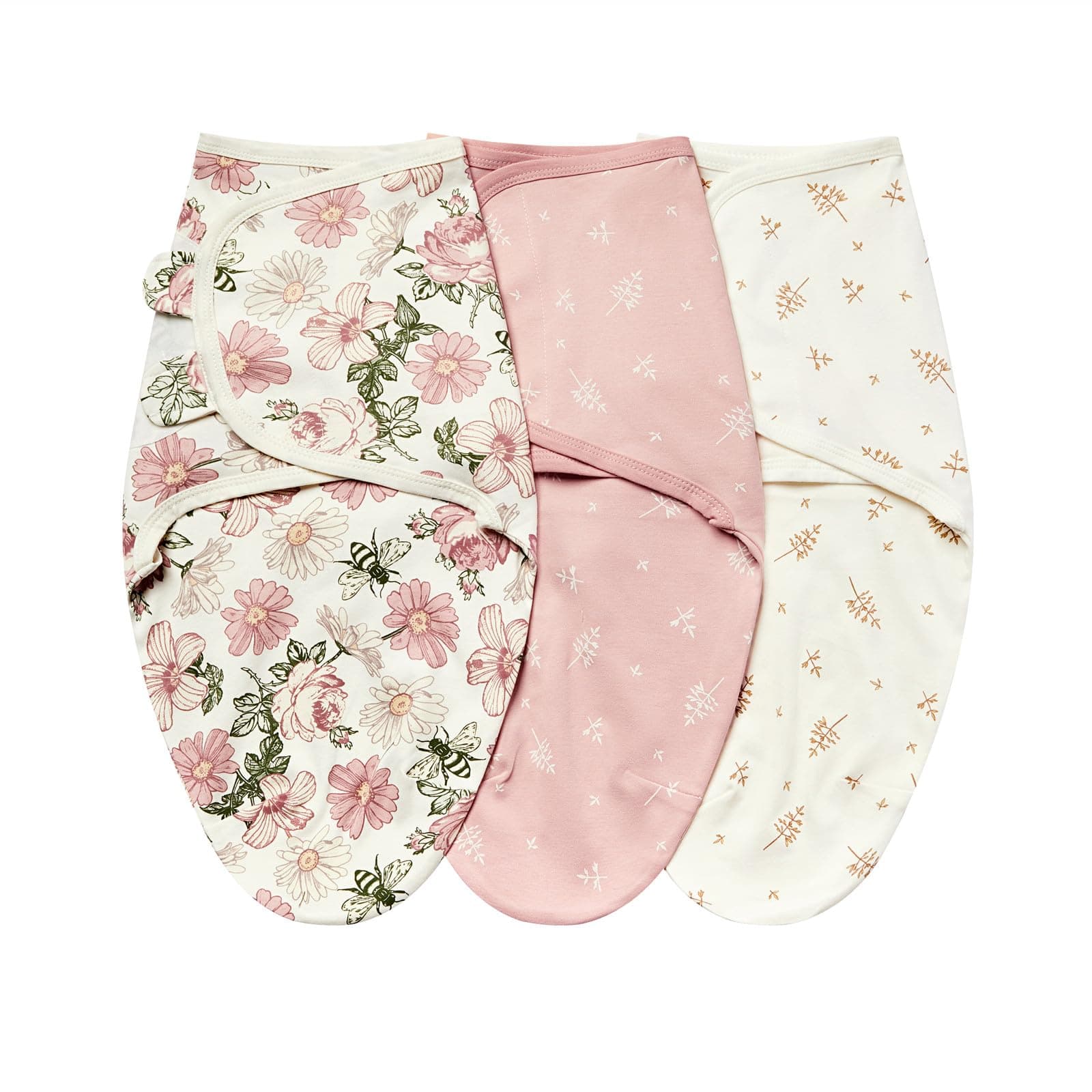 Insular Baby Swaddle Wrap, Swaddle Blanket for Newborn and Infant, Adjustable Swaddle Set for Boy and Girl, Soft Cotton Baby Sleep Sack 3 Pack, Medium(3-6 M), Floral