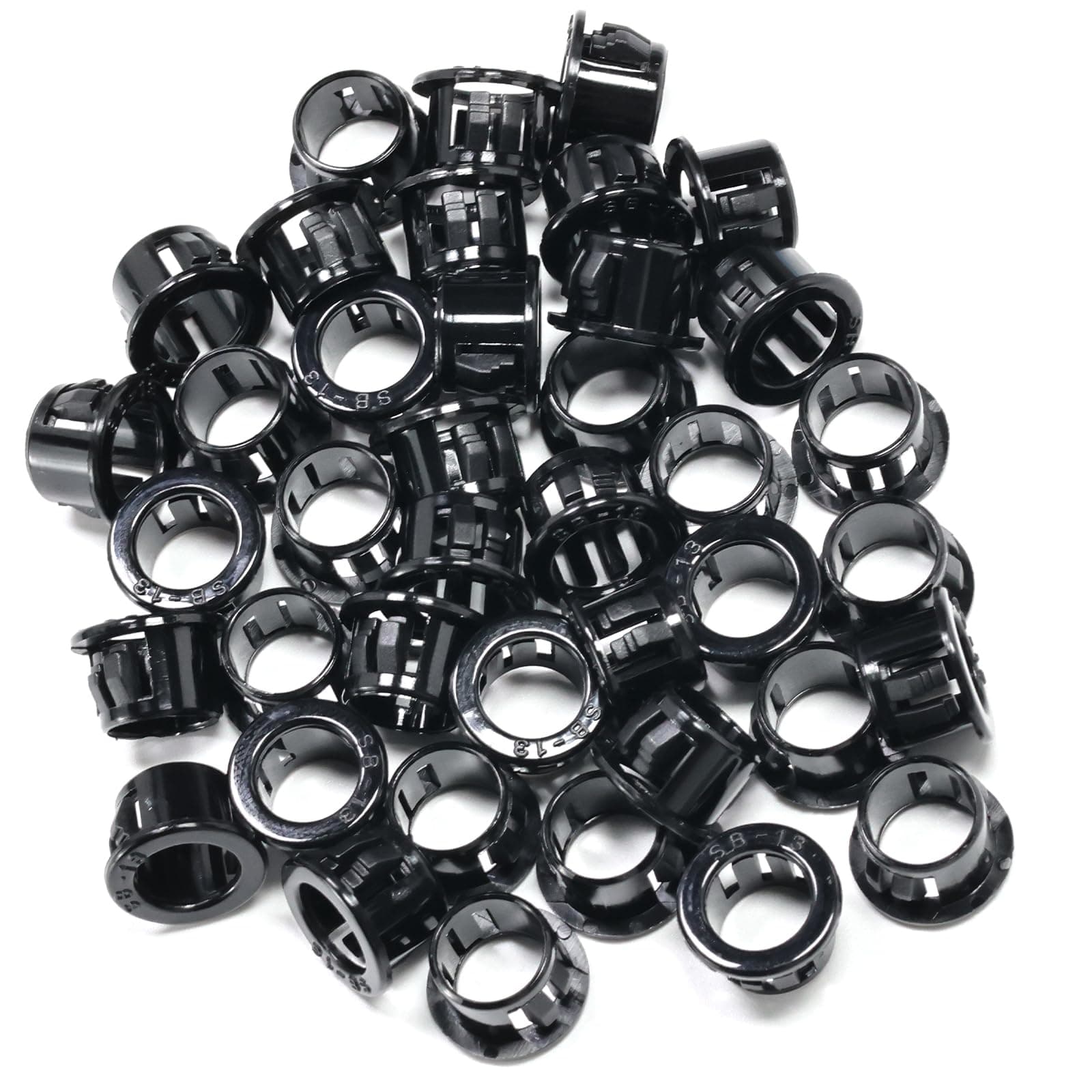 BOPOREAE 40 pcs Black Snap Bushing 1/2" (13 mm) Mounting Diameter, Plastic Cable Hole Grommets for Wiring, Round Nylon Snap in Locking Electrical Wire Cord Hose Tubing Bushings Grommets Protectors
