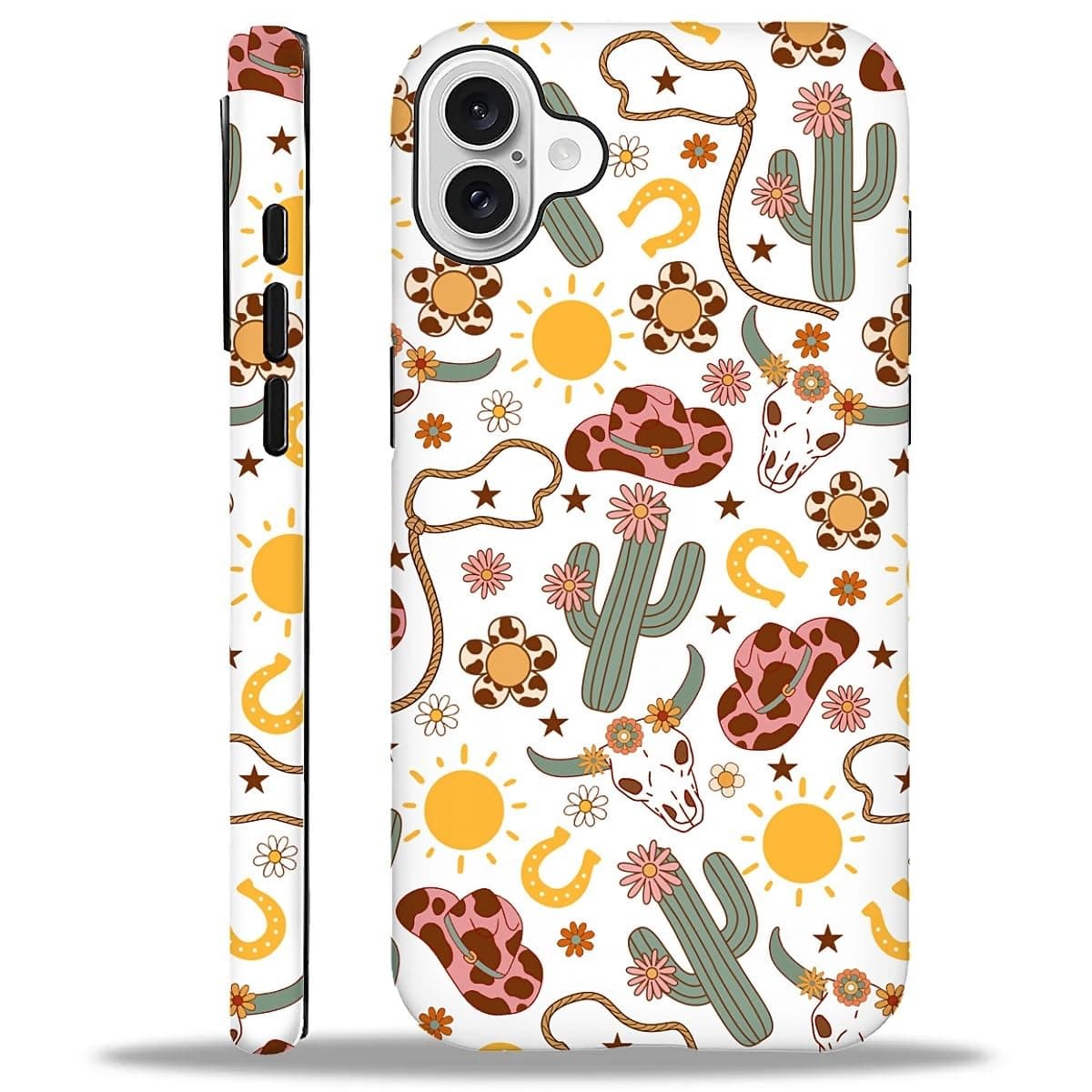 Toulas Case for iPhone 16,2-Layer Protection, Shockproof and Scratch-Resistant for Women Girls,Retro Cowboy Cactus Flowers