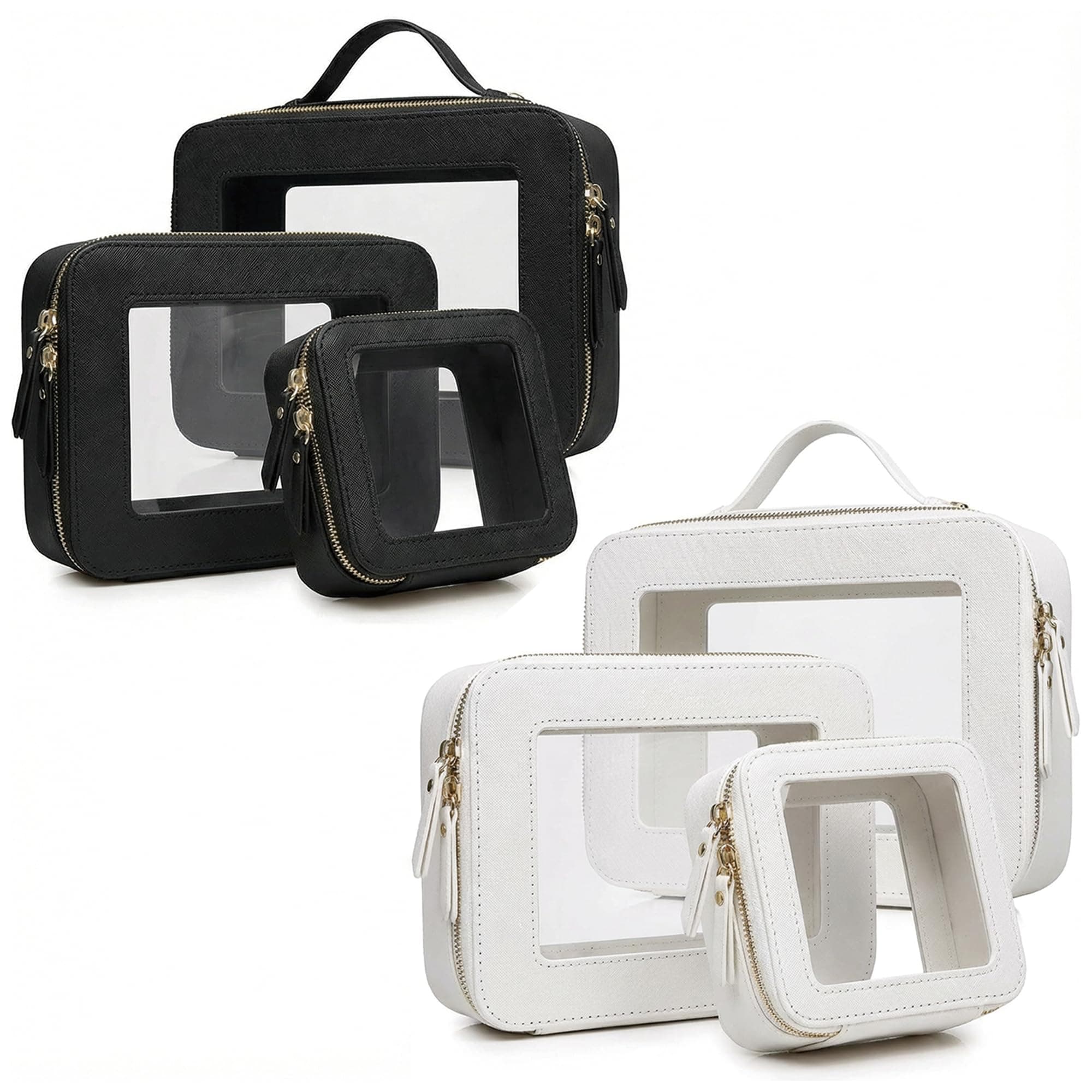 LAZYTAIL Clear Makeup Bag | Portable Waterproof Makeup Storage Bag | Travel-Specific Skincare Storage Bag | Women'S Universal Daily Essentials Organizer(3PCS White & 3PCS Black)