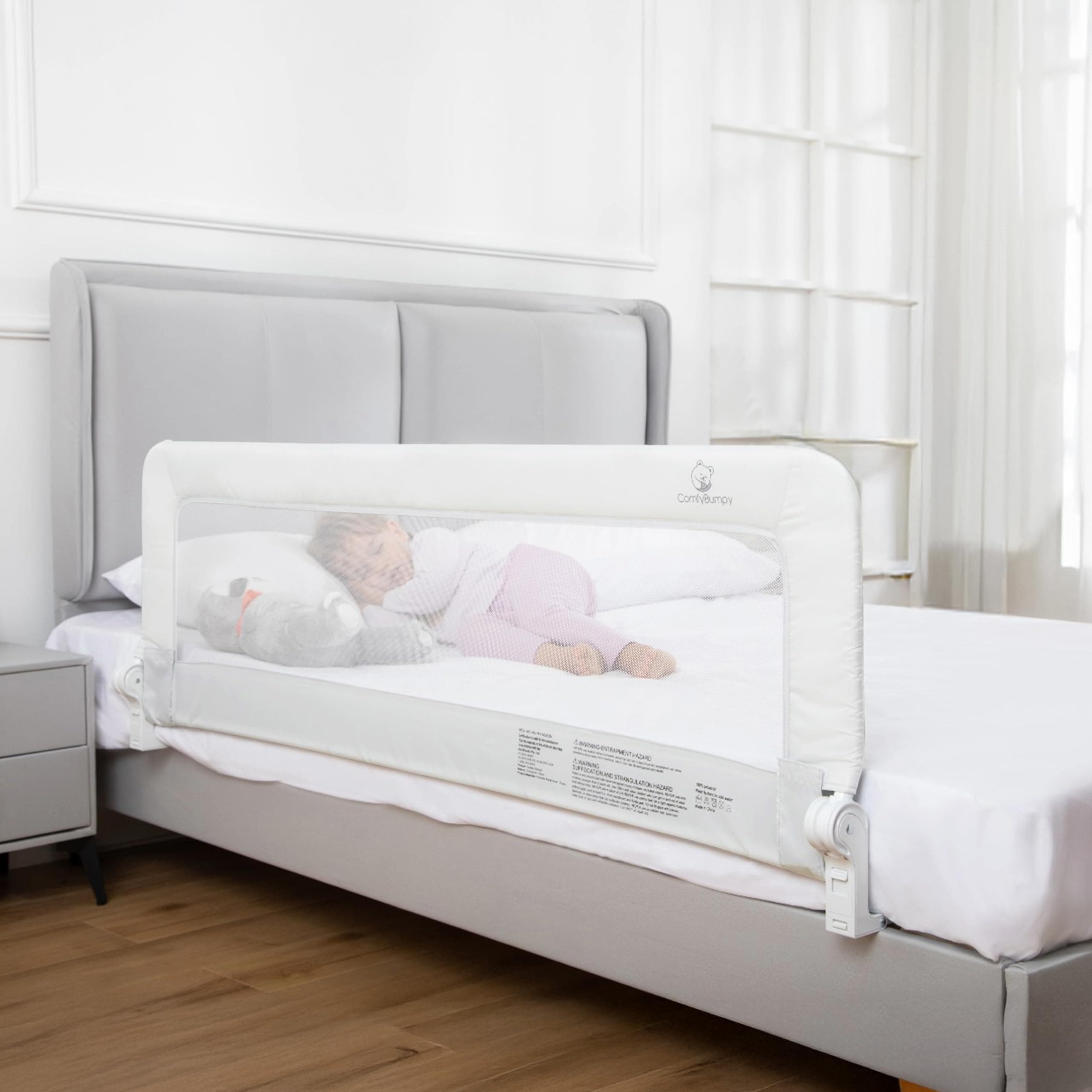 ComfyBumpy 1-Pack Bed Rail for Toddlers 55.5" L x 19.5" H | Toddler Bed Rails for Twin, Full, Queen & King Mattress Size | White