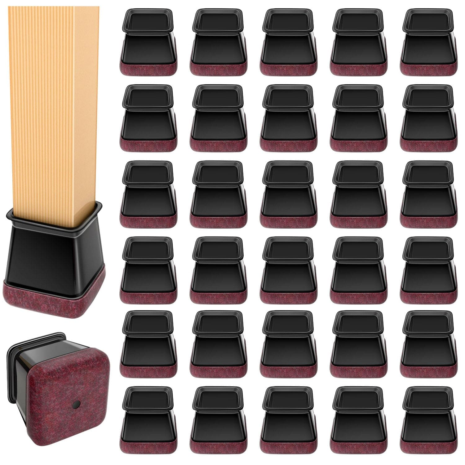32PCS Square Chair Leg Floor Protectors with Wrapped Felt, Chair Leg Covers for Hardwood Floors, Silicone Chair Feet Furniture Pads Floor Protectors, No Noise and No Scratches(S-Black)