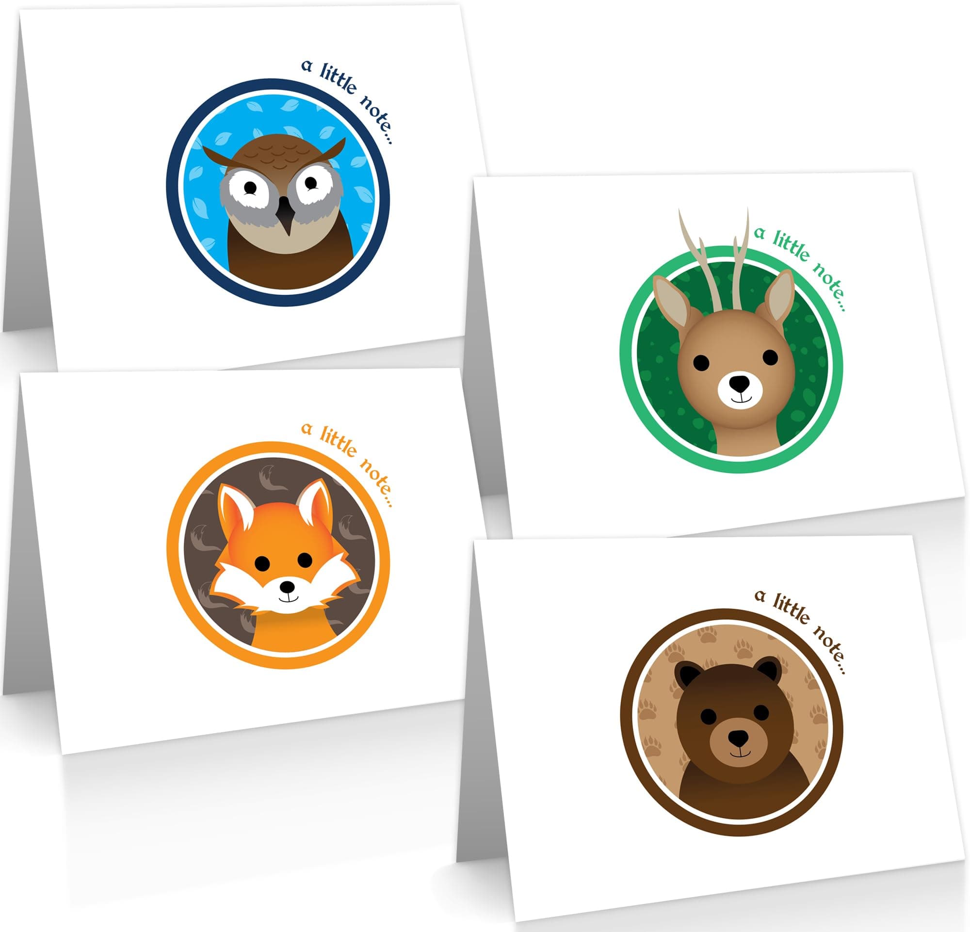 Quni Brand Forest Animals Note Card Set (24 Fold-over Cards and Envelopes)