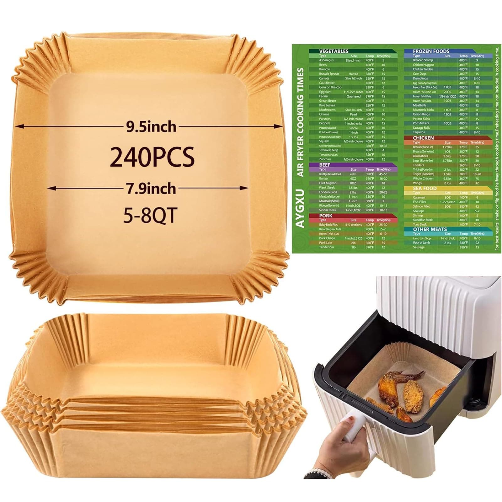 240pcs Air Fryer Disposable Paper Liner, Non-Stick Disposable Air Fryer Parchment Paper Liners, Baking Paper for Air Fryer Oil-Proof, Water-Proof, Food Grade Parchment(6.3" in Bottom, 7.9" on top)