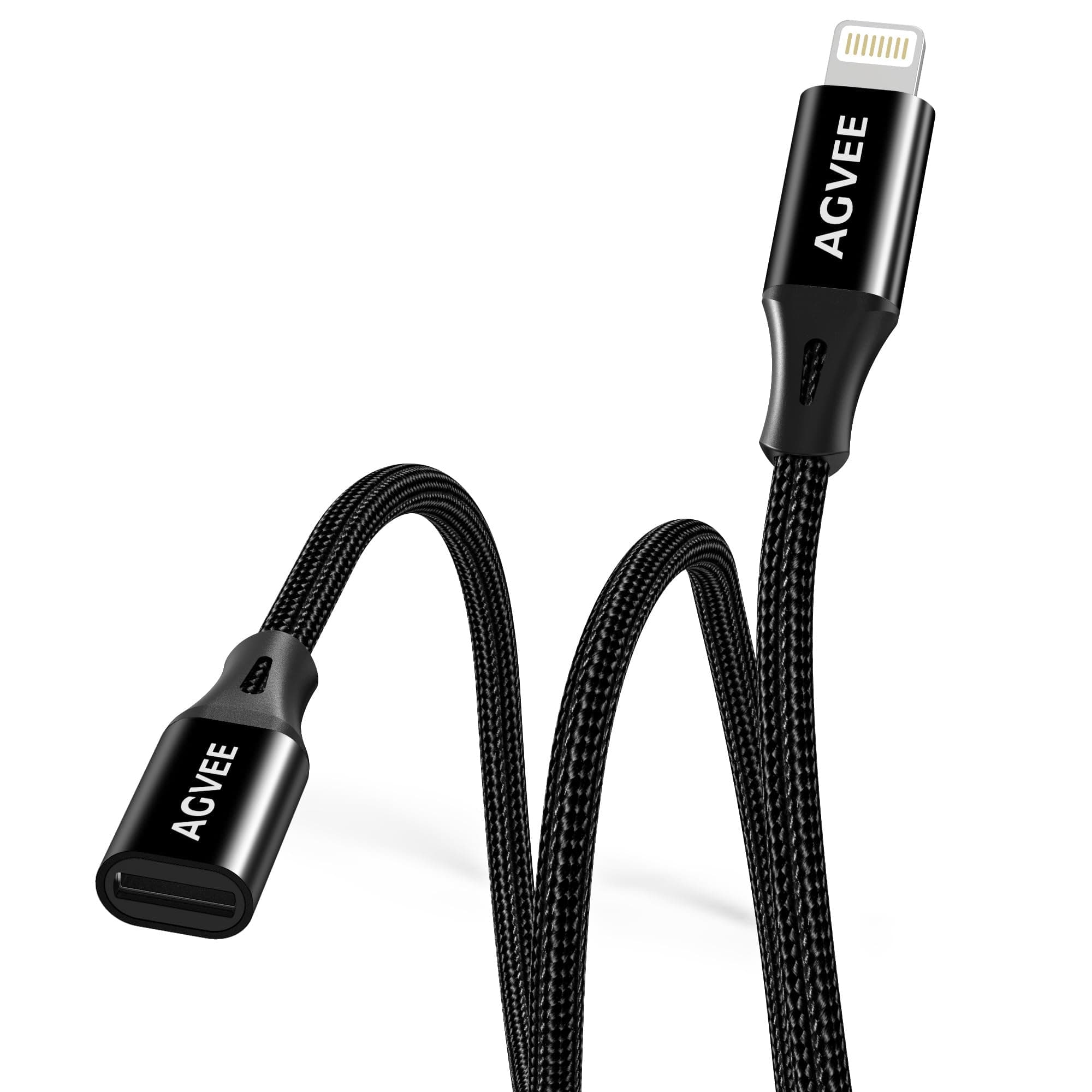 AGVEE 3.3ft Lightning Extension Cable, Braided Female to Male Extender Full Function Cord Compatible with iPhone iPad, Data Sync Video Audio & Charging Connector Adapter, Black