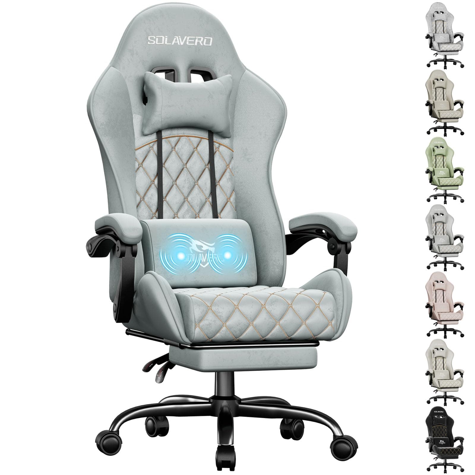 SOLAVERO Massage Recliner Gaming Chair with Footrest, Blue