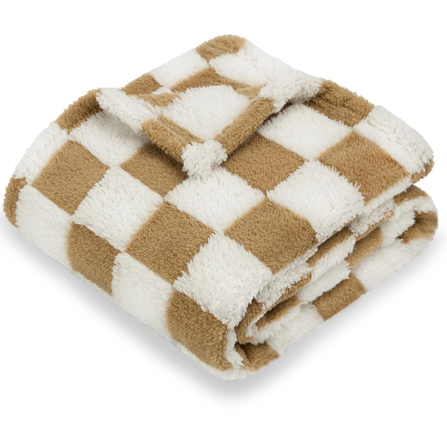 HOMRITAR Khaki Checkerboard Baby Blanket for Boys Girls Fluffy Fleece