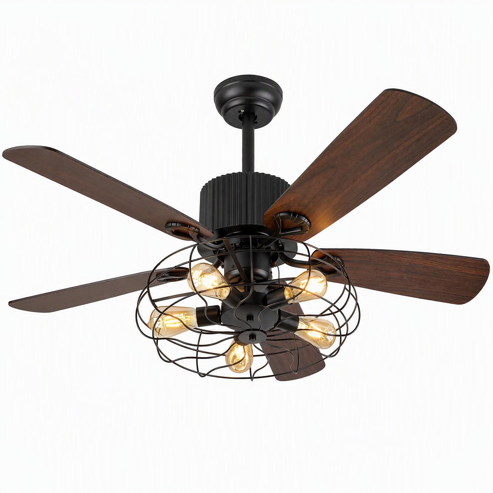 OUKANING Retro Industrial Ceiling Fan Light 52 Inch 5-Lights E26 Fixture