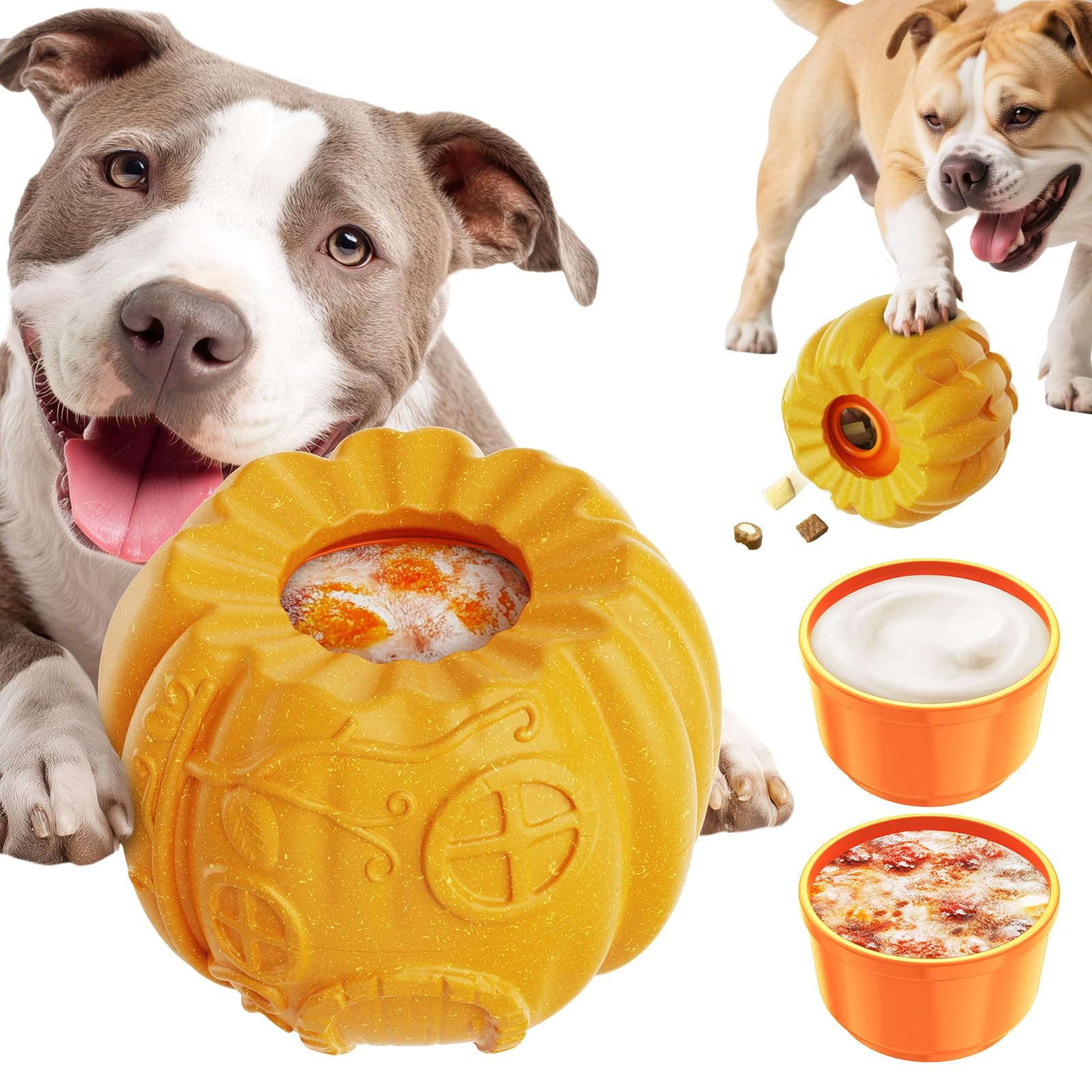 Pumpkin-Shaped Interactive Dog Toy for Dogs Multifunctional Food Dispenser, Frozen Lick Toy & Durable Chew Toy for Aggressive Chewers, Safe Nylon & Coffee Wood Fiber, Easy to Clean, Relieves Anxiety