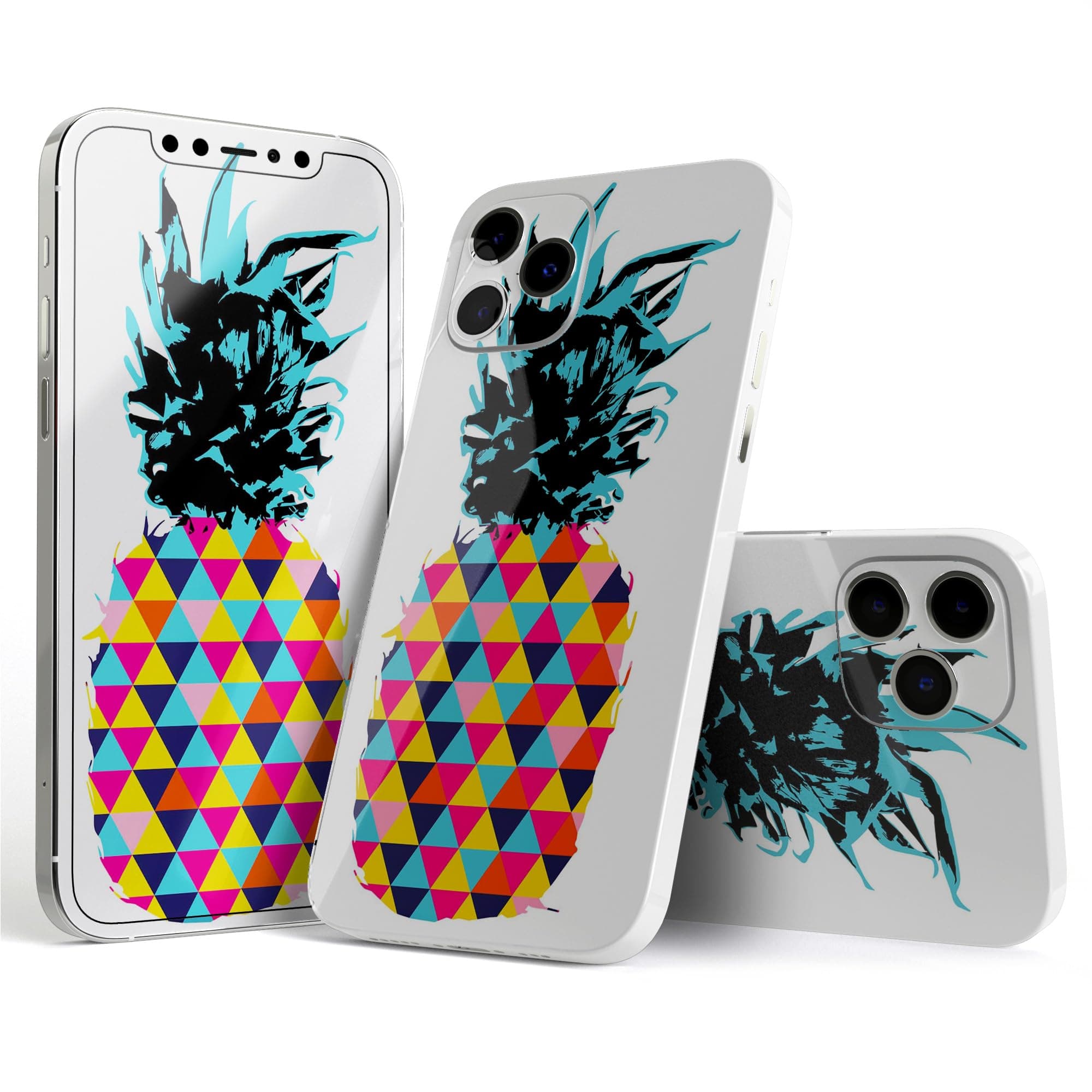 DesignSkinz Full Body Skin Decal Wrap Kit Compatible with iPhone 16 Pro - Geo Retro Summer Pineapple v1