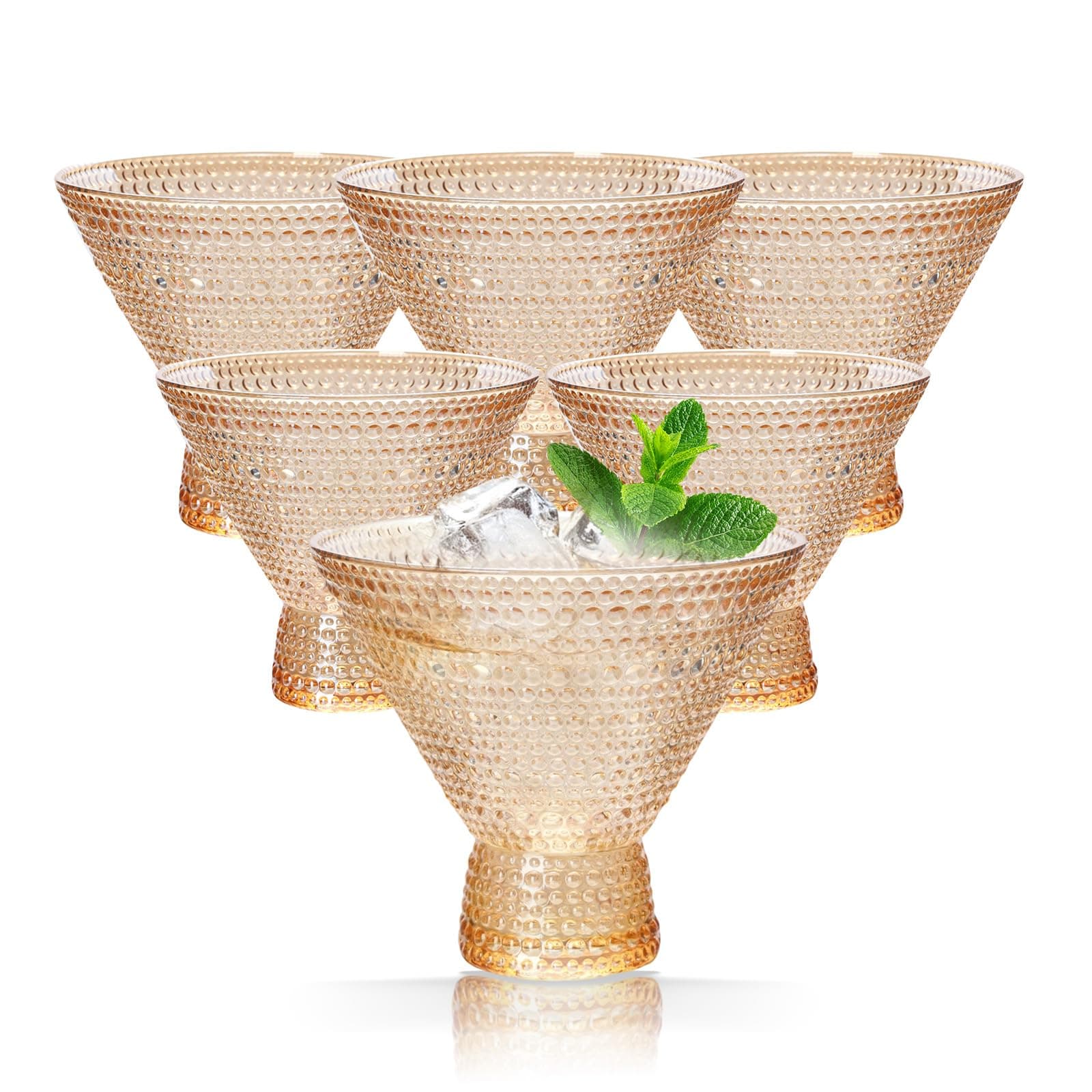 megarte Stemless Vintage Martini Glasses 8Oz Set Of 6 Hobnail Vintage Cocktail Glassware, Cute Stemless Margarita Cups For Cosmopolitan, Manhattan, Champagne, Party, Bar Gifts, Amber