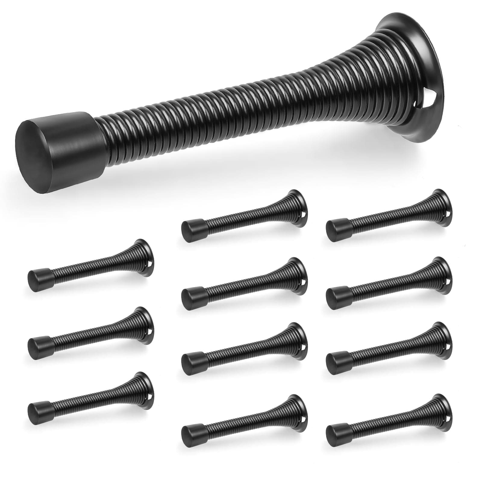 ZUOYIGD Black Spring Door Stopper, 12 Pack Heavy Duty Wall Mount Door Stoppers, Flexible Spring Door Stops Wall Protector with Rubber Bumper Tips