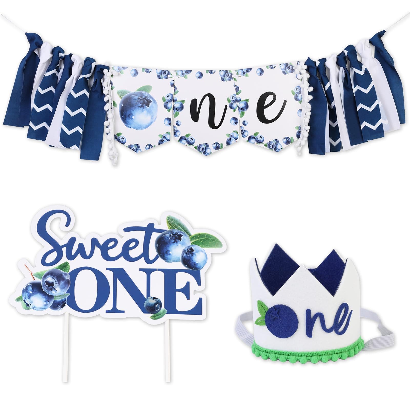 Kreatwow Blueberry 1st Birthday Decorations Blueberry One High Chair Banner One Birthday Hat Sweet One Cake Topper for Fruit First Birthday Party Decorations Summer Fruit 1st Party Decorations
