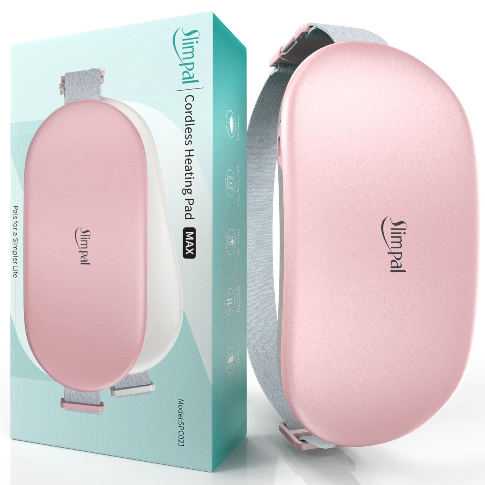 Slimpal Heating Pad, Plus-Sized Portable Electric Heating Pad, Rechargeable Wearable Cordless Heat Belt for Her Girl Women, Long-Lasting Battery, Light Pink