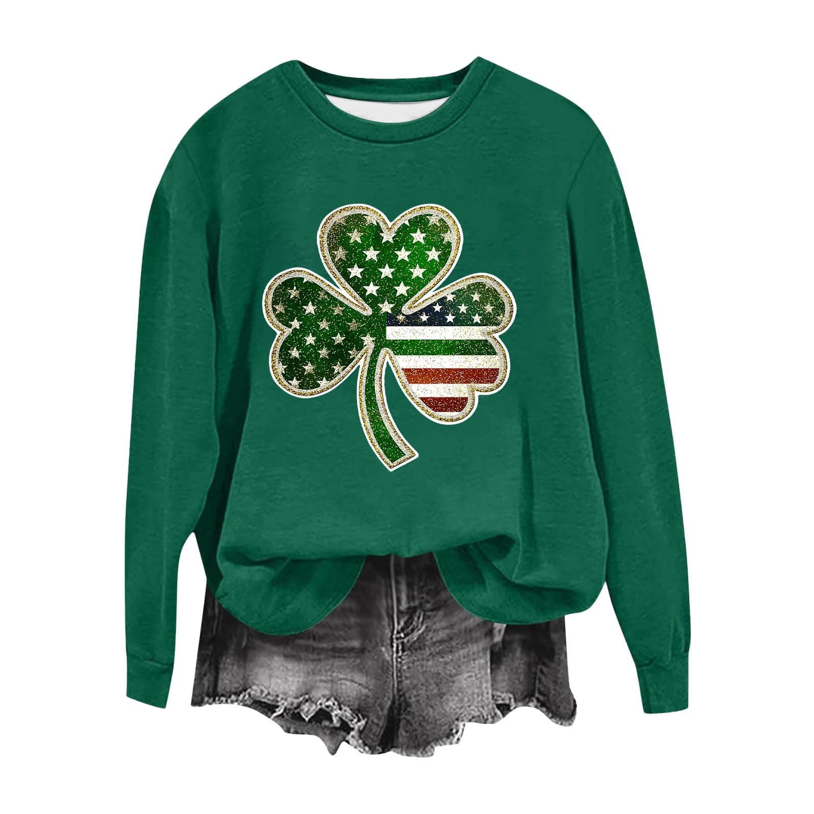 Rkwins St Patricks Day Shirt Women Long Sleeve Graphic Sweatshirts Cute Crewneck Sweatshirt Plus Size Casual Pullover Tops