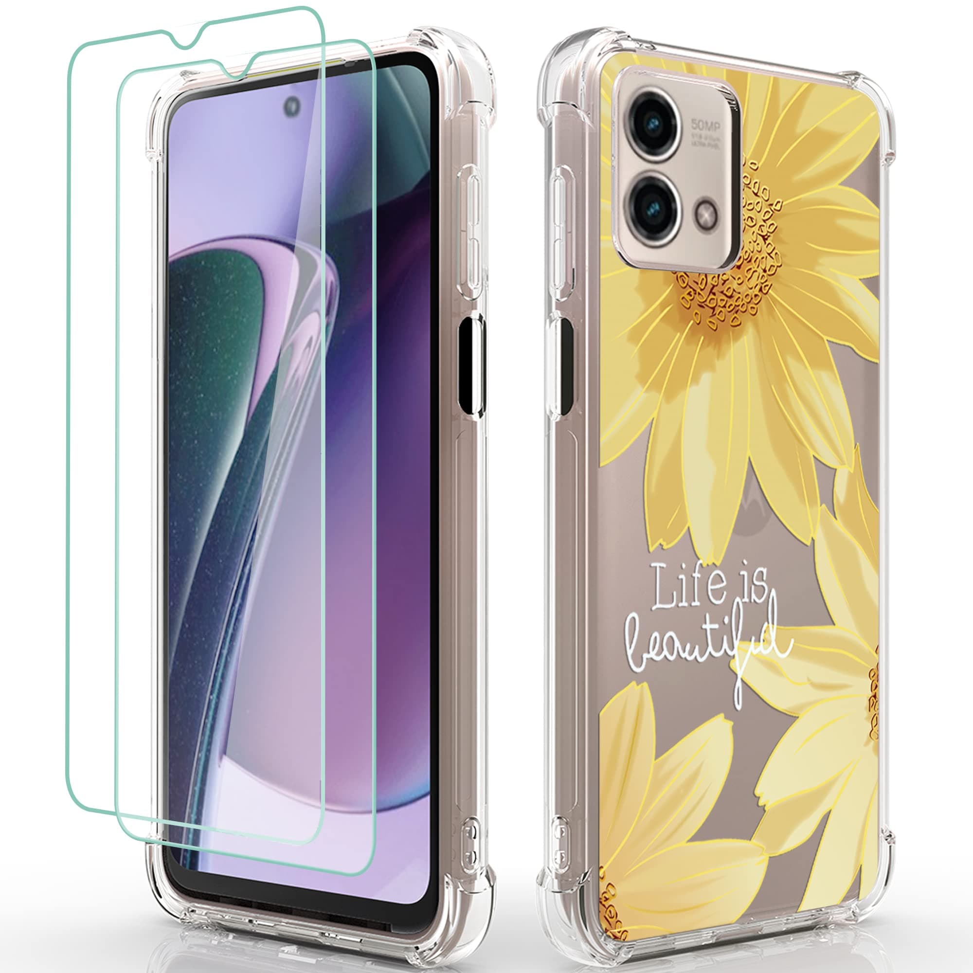 Osophter for Moto G Stylus 5G 2023 Case, Motorola G Stylus 5G 2023 Aesthetic Cell Phone Case Women Girls Flower Floral with Screen Protector Shock-Absorption Flexible TPU Rubber Cover (Big Sun Flower)