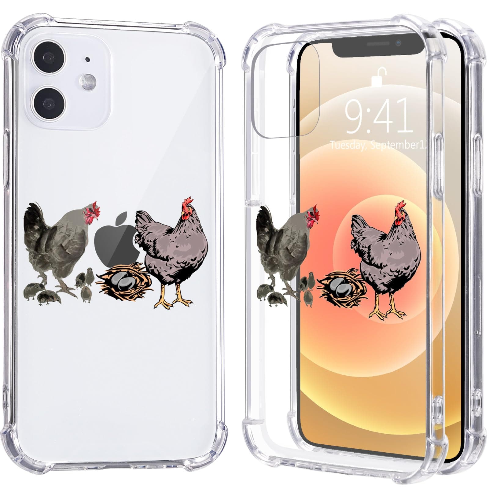 LuGeKe Cute Chicken Phone Case for iPhone 15, Kawaii Animals Soft TPU Flexible Full-Body Airbag Shockproof Protection Phone Cover for Women Girls
