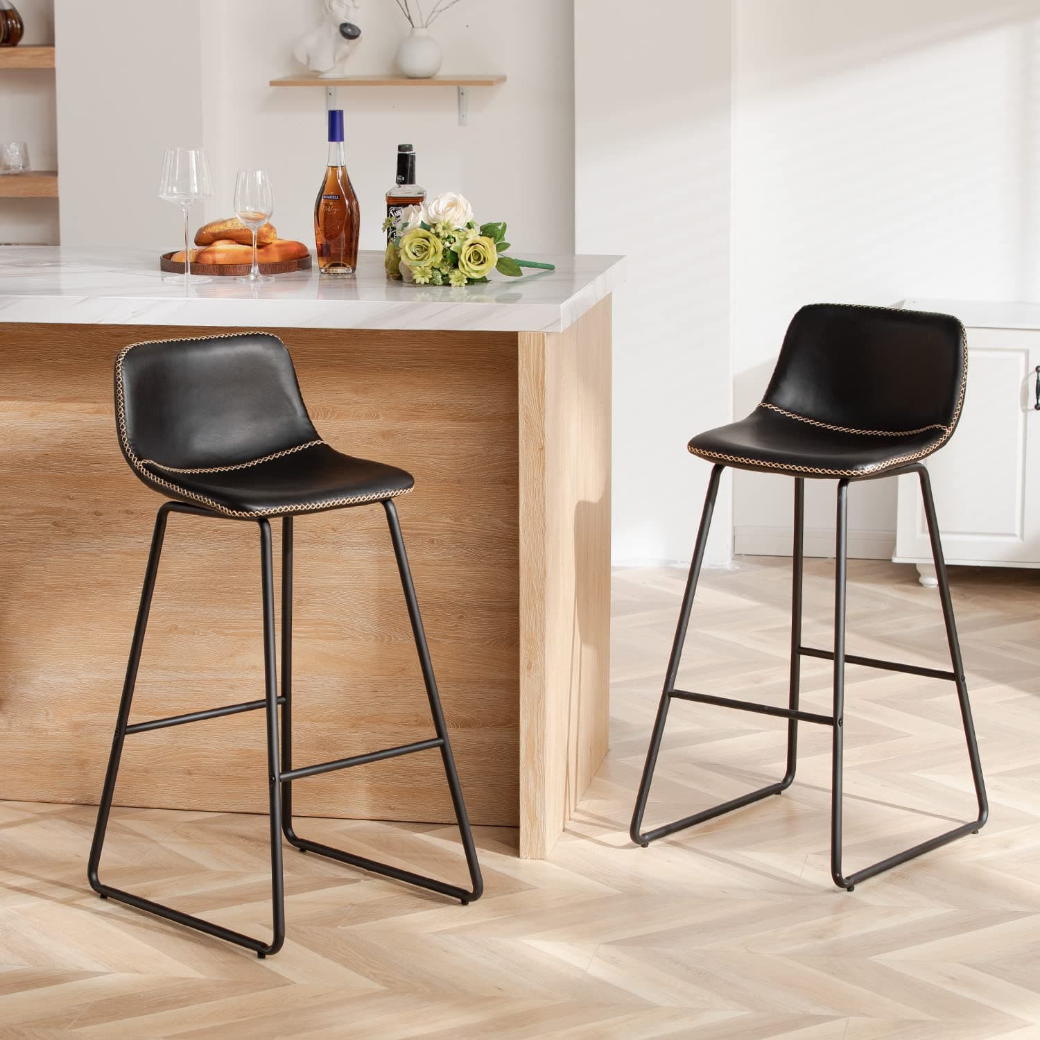 HeuGah Bar Stools,30" Bar Height Stools Set of 2,Faux Leather Bar Stools with Back,Modern Counter Stool for Kitchen Island