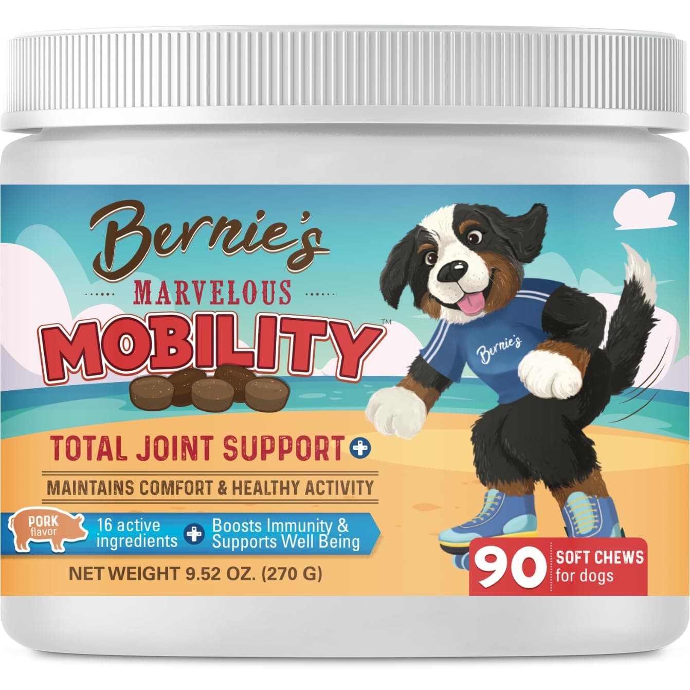 Bernie's Marvelous Mobility Dog Joint Supplement, Pork, 90 Soft Chews