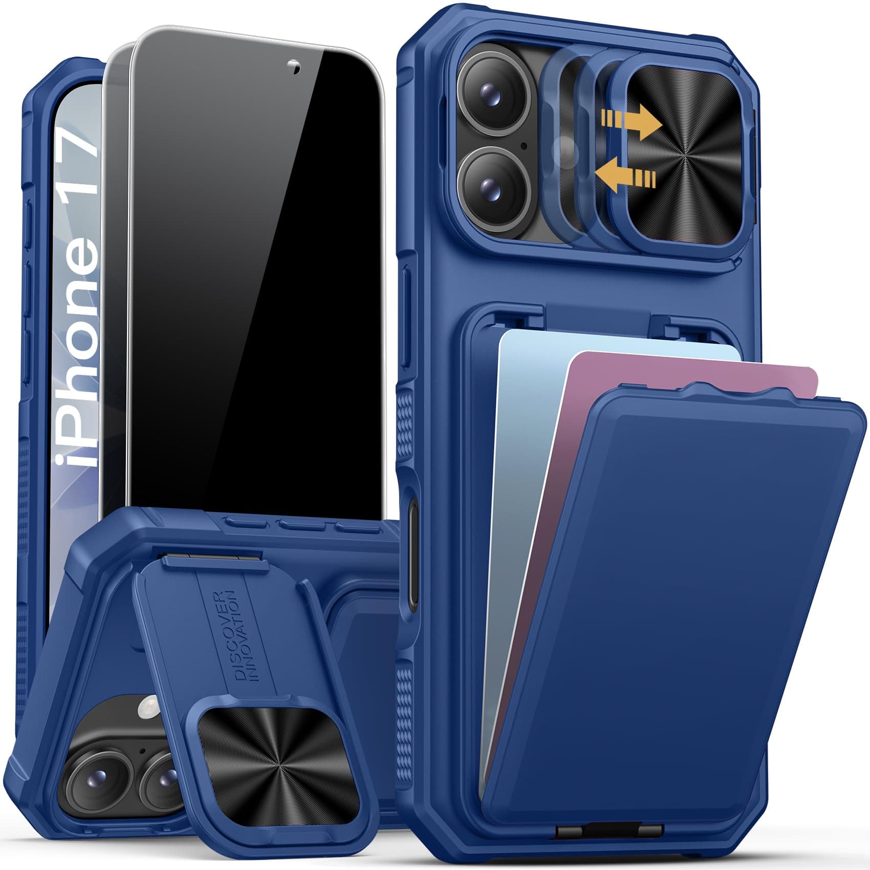 SSLOTSCASE for iPhone 17 Case with 2X Privacy Screen Protector, Blue