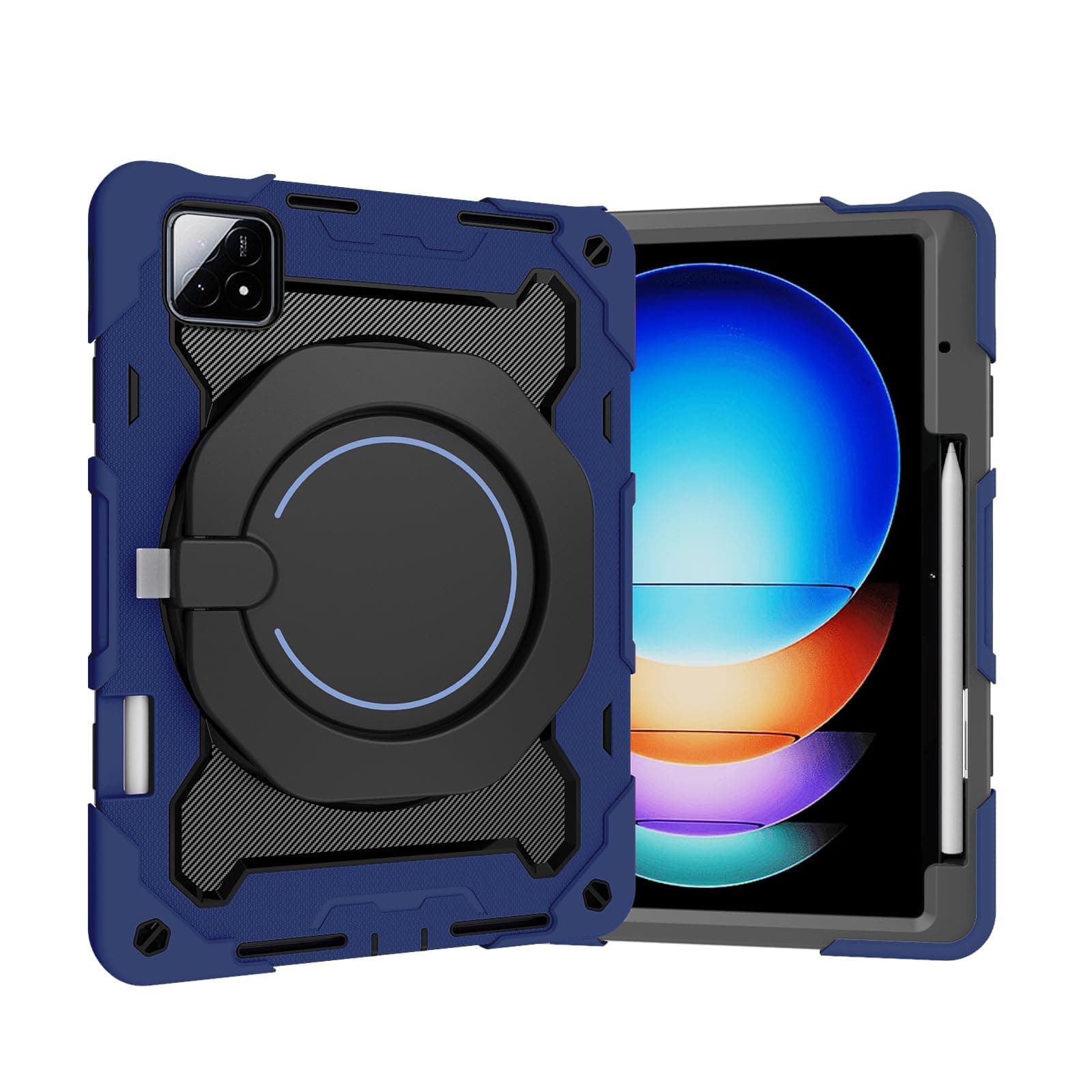 nincyee Tablet Silicone Case for Xiaomi Pad 6S Pro 12.4",Shockproof Case with Pencil Holder,Shoulder Strap,Rotating Large Ring Hanging Kickstand for Kids