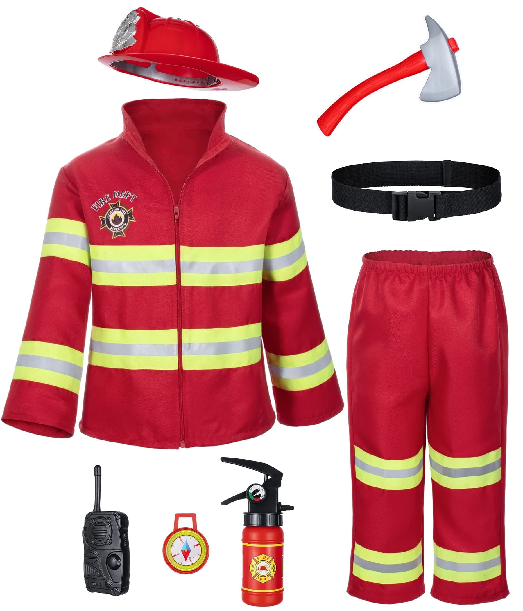 Bosvin Kids Fireman Firefighter Costume Toys with Complete Accessories for Boys Girls Birthday Halloween 10-11 Years Red