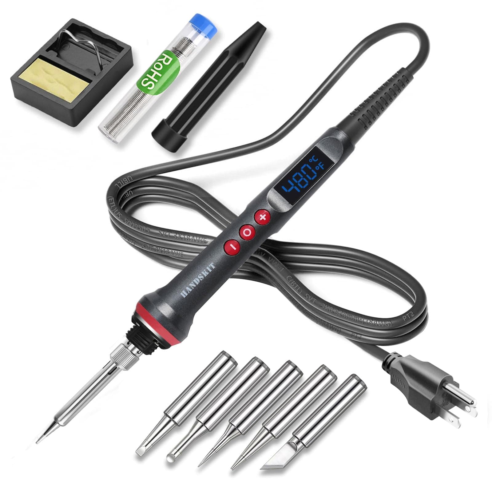 HANDSKIT 90W Soldering Iron Kit Adjustable 180°C-480°C LED Display, 9-in-1