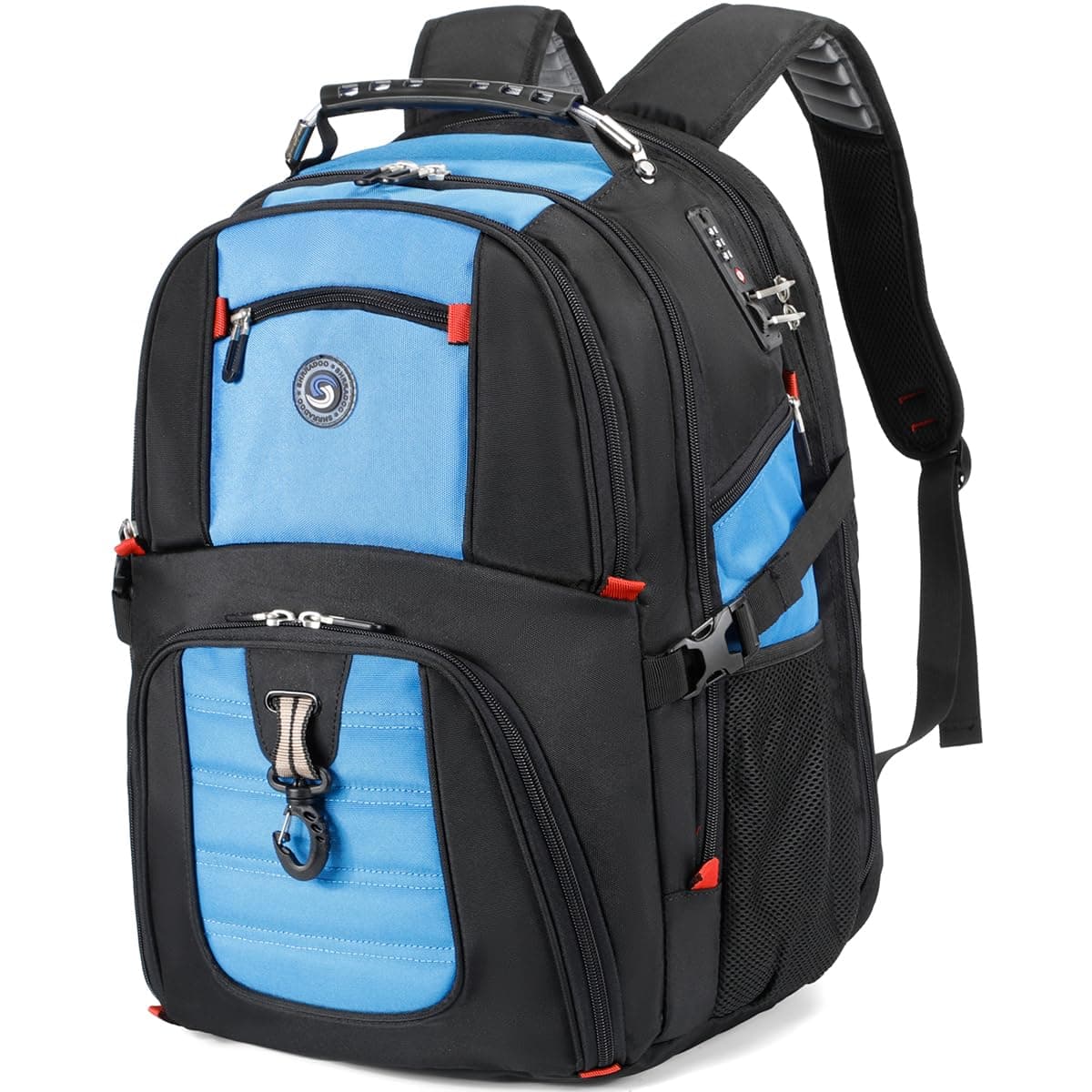 SHRRADOO Extra Large 50L Travel Laptop Backpack with USB Charging Port Fit 17 Inch Laptops for Men Women, Blue, 17 Inch, Travel Backpacks