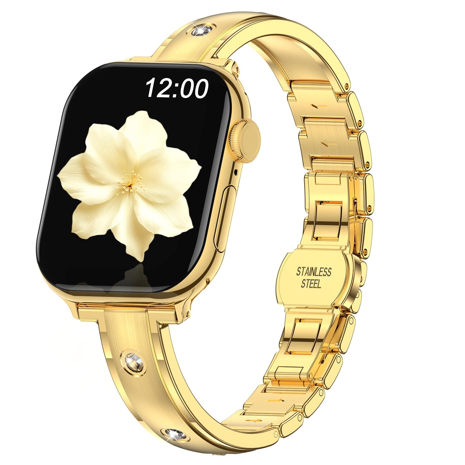 BAITEYOU Thin Stainless Steel Bands Compatible with Apple Watch Band 49mm 46mm 45mm 44mm Series Ultra 10 9 8 7 6 5 4 SE 42mm (Series 3 2 1) for Women, Dressy Metal iWatch Strap Bracelet Gold