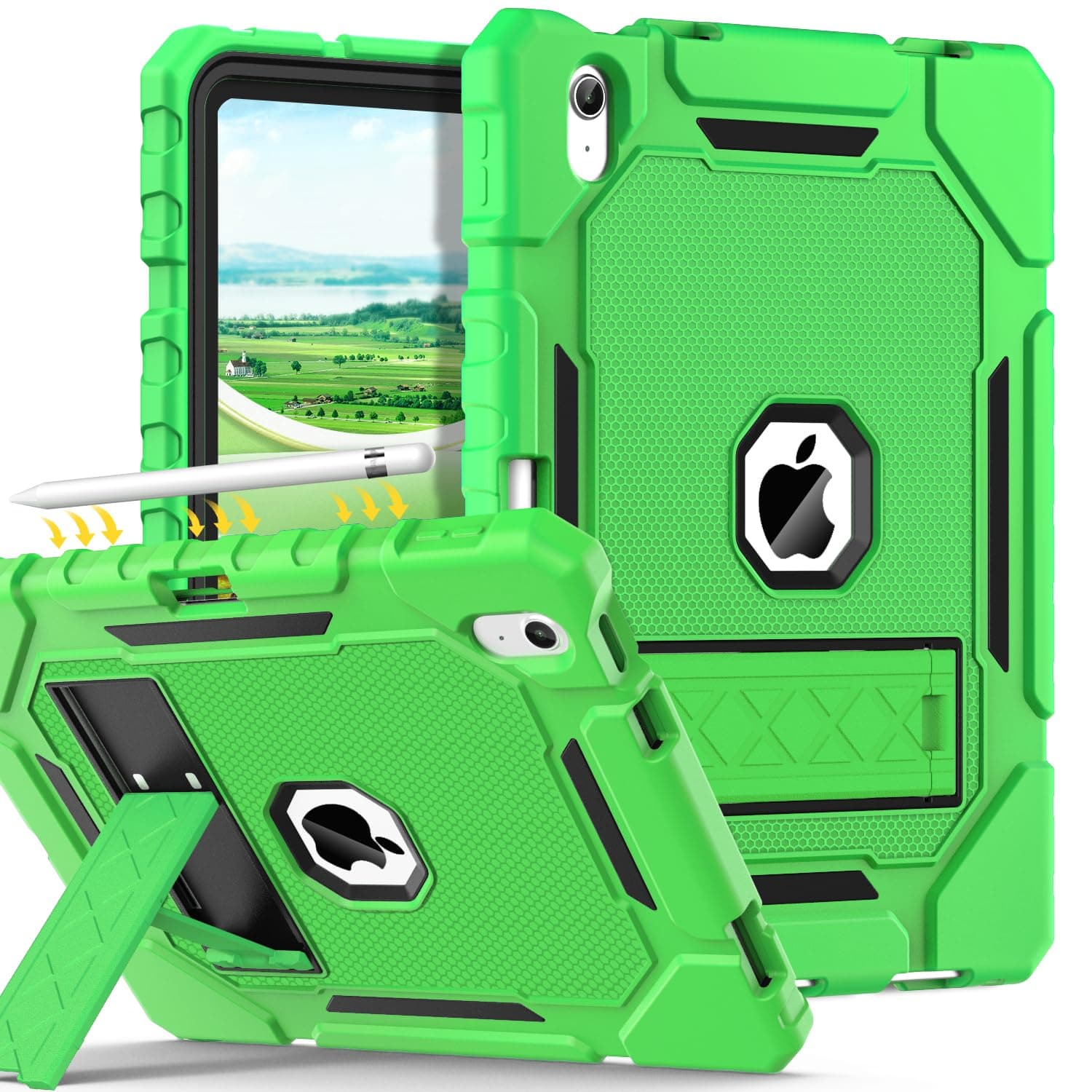 Grifobes for iPad A16 Case 11th Generation 11 inch 2025 / iPad 10th Generation Case 10.9 inch 2022, Heavy Duty Military Grade Shockproof Cover with Pencil Holder for i Pad 11/10 Gen (Green)