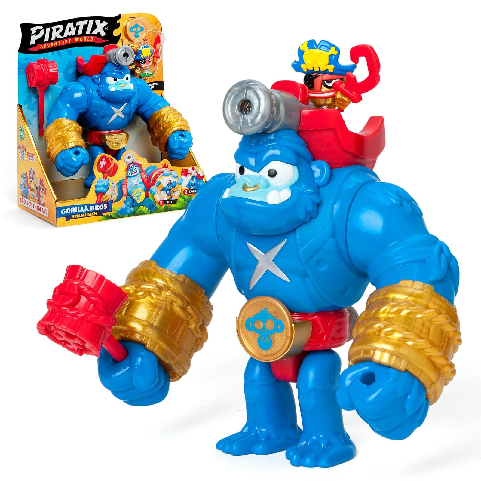 PIRATIX Smash Jack - Movable Gorilla That Strikes Vertically and with a Trigger Includes 1 Gorilla, 1 Exclusive Piratix, 1 Exclusive Treasure and 1 Projectile
