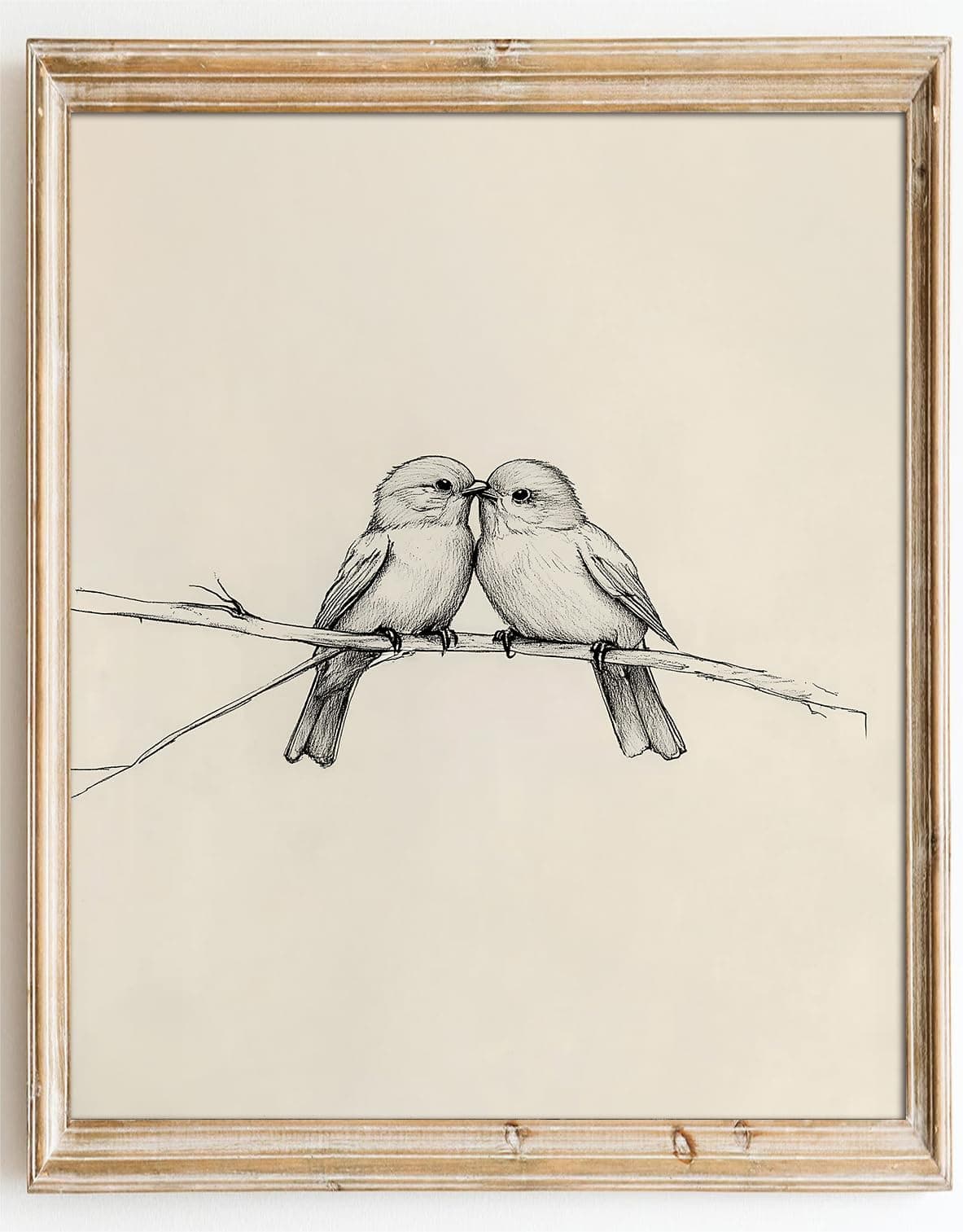 Kizbok Neutral Bird Wall Art Prints, Vintage Birds in Love on a Branch Canvas Painting Prints for Wall Decor, Bedroom Wall Decor Bird Sketch Drawing Art Pictures for Farmhouse Decor, Rustic Vintage