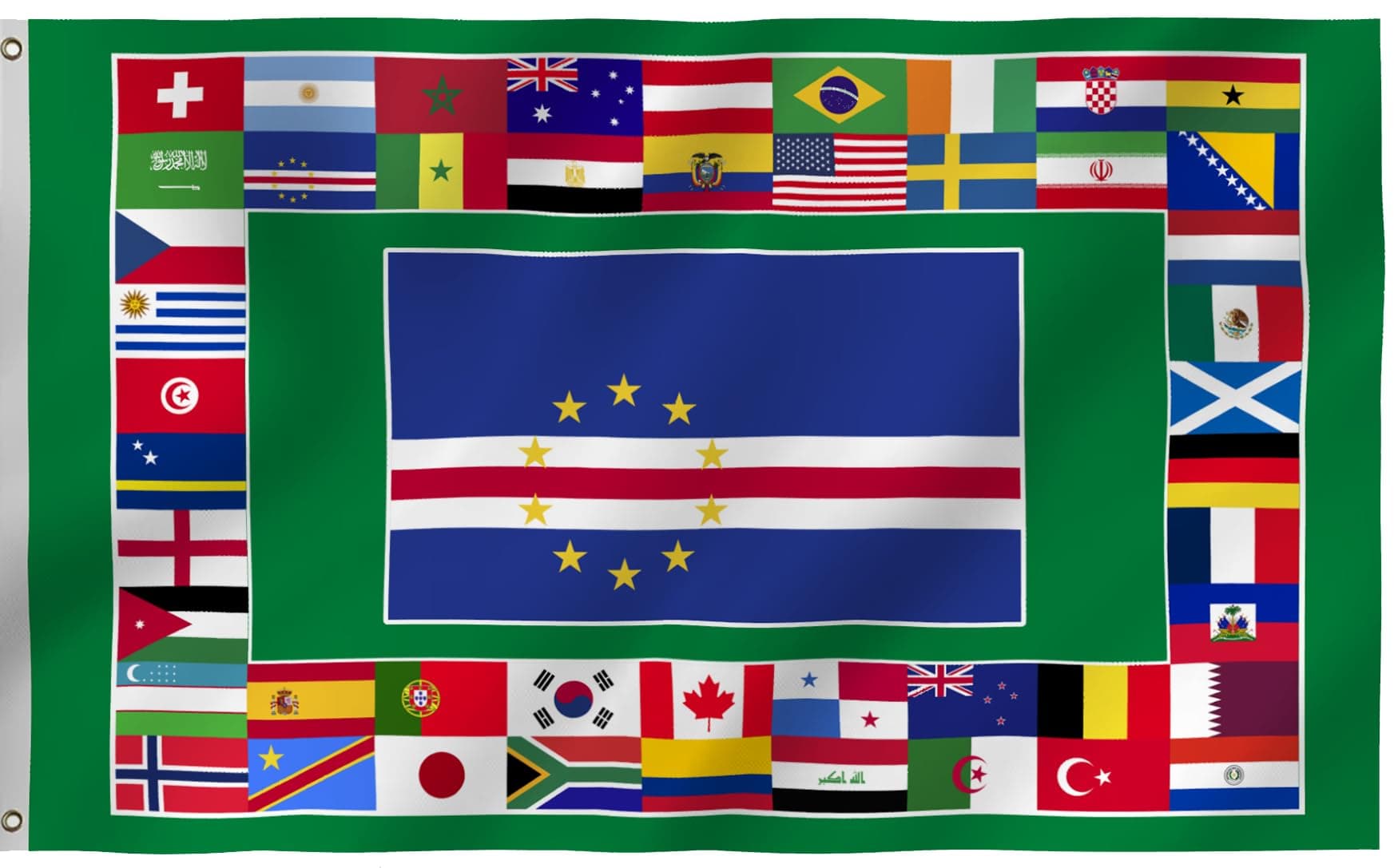 World Cup Cape Verde Flag 6x10 Ft, 48 Country Cape Verdean Flags with 2 Brass Grommets, Showcase Decorations Football Supporters Banner,Soccer Merchandise Accessories,Great Soccer Fans Gifts, for