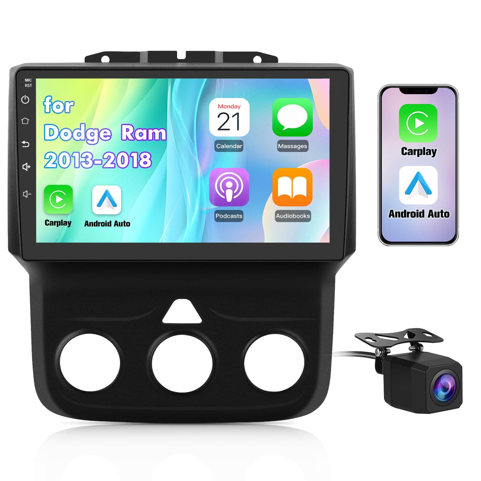 Junsun 8 Core Car Radio Stereo for Dodge RAM 1500 2500 3500 2013 2014 2015 2016 2017 2018 with Carplay Android Auto Bluetooth【4GB+64GB】