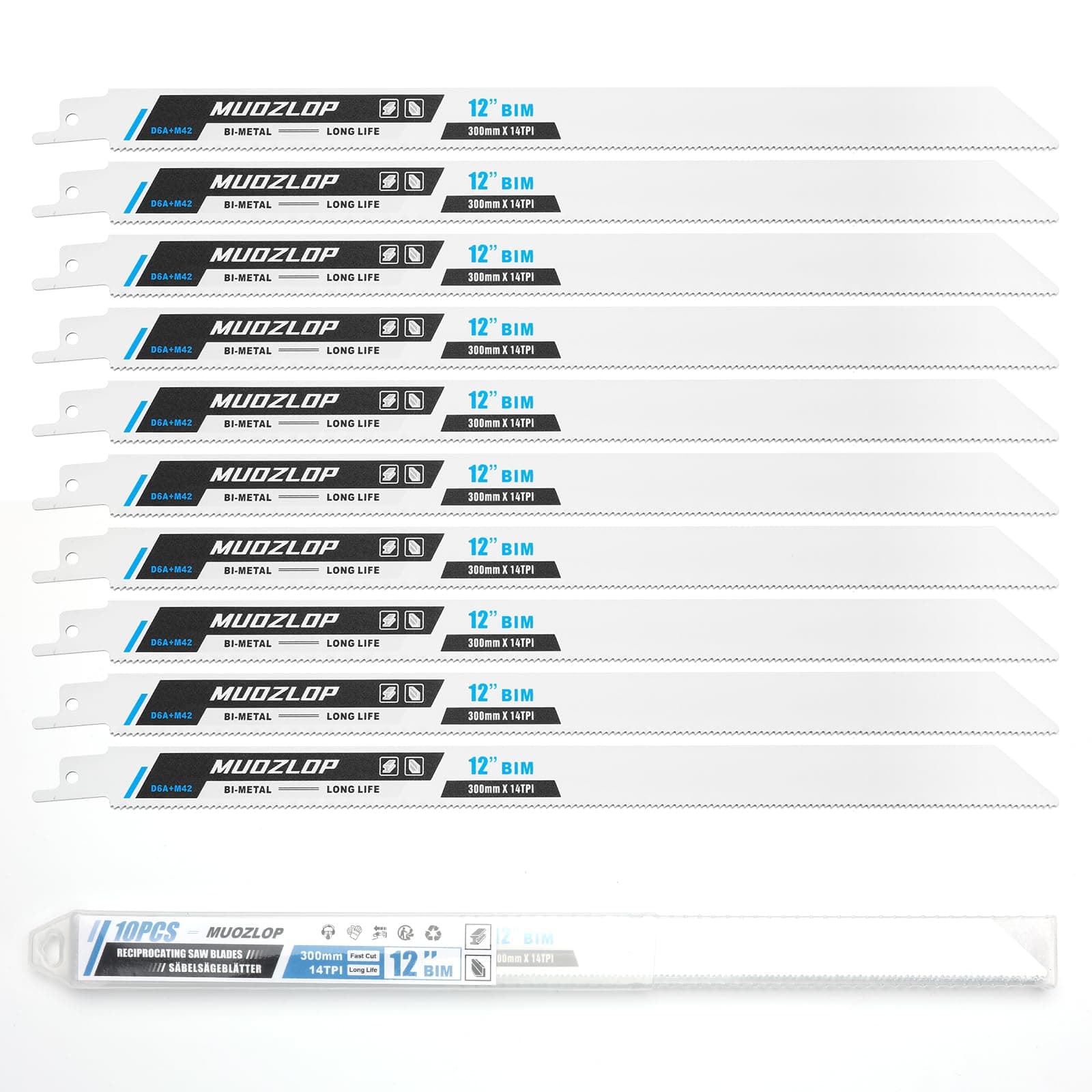MUOZLOP 10Pack 12inch 14TPI Metal Reciprocating Saw Blades Set