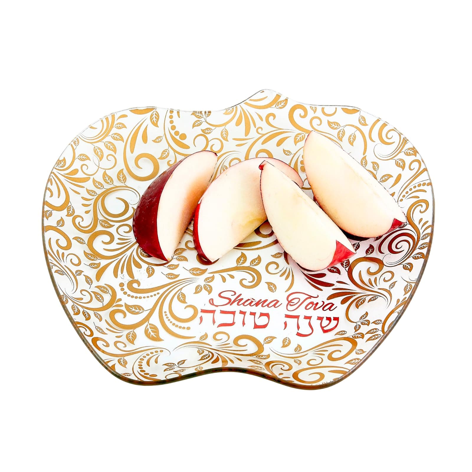 Rite Lite Rosh Apple & Honey Plate - Jewish New Year Holiday Party Favors Gifts Shana Tova Judaica Home Decor Hostess Cooking Kitchen Accessories Table Decorations (Gold & Red)