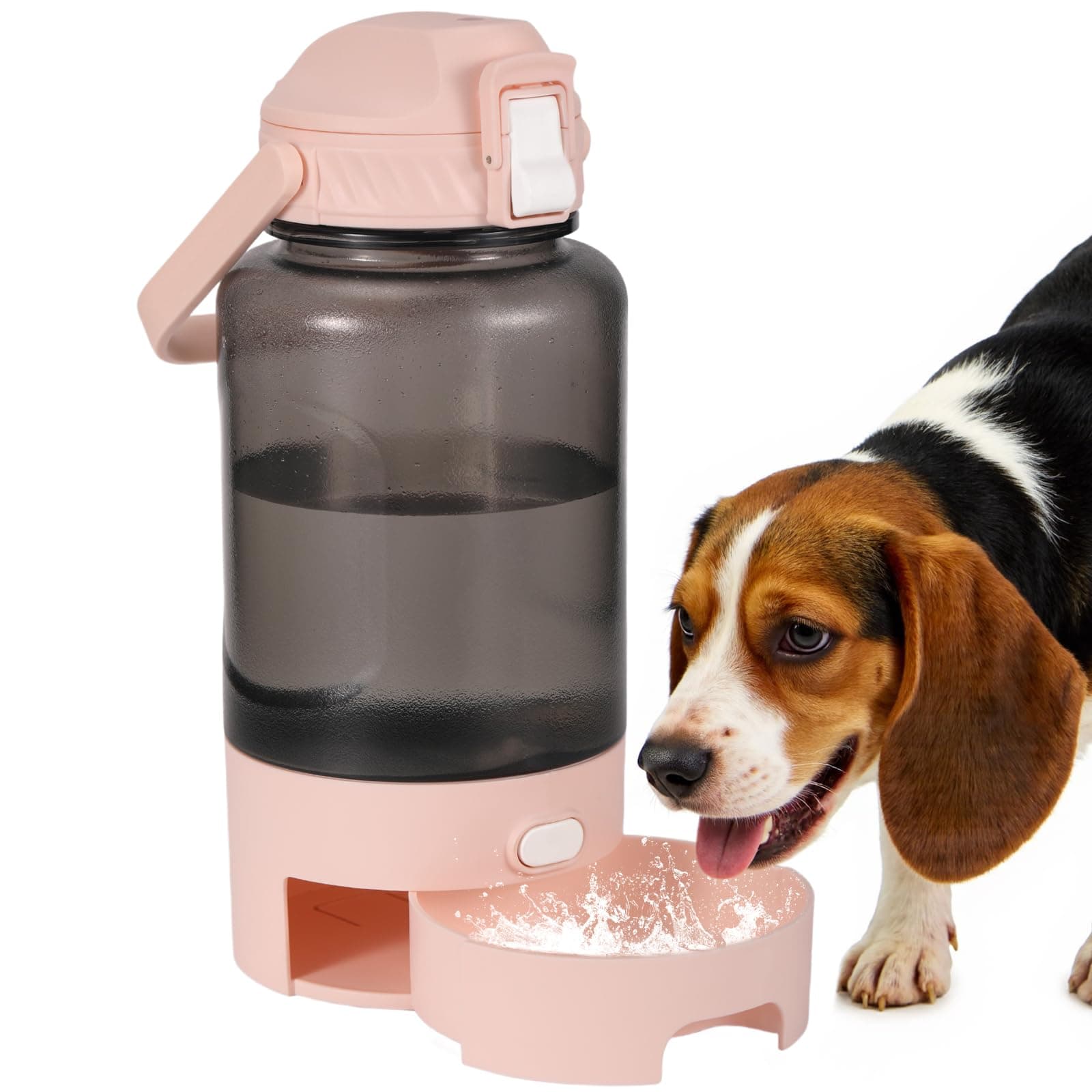 Turchongeco 50oz Dog Water Bottle with Handle - Portable Pet & Human Water Dispenser for Hiking, Camping, Travel - Leakproof, BPA-Free, Outdoor Puppy Essential for Walking, Park, Beach (Pink)