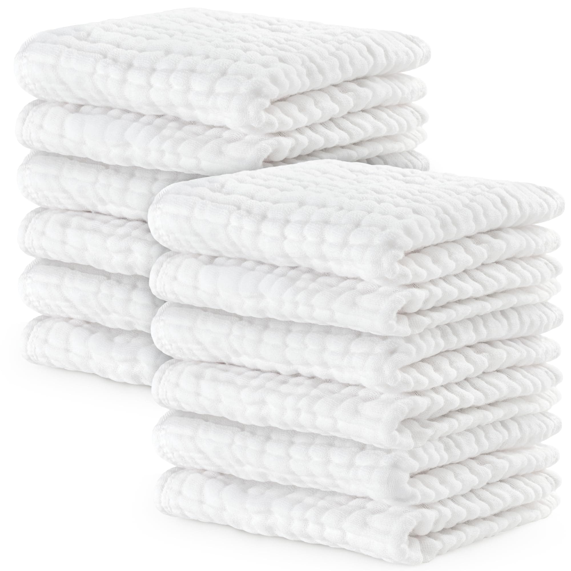 Comfy Cubs Muslin Baby Washcloths 25x25cm 10 Pk - White