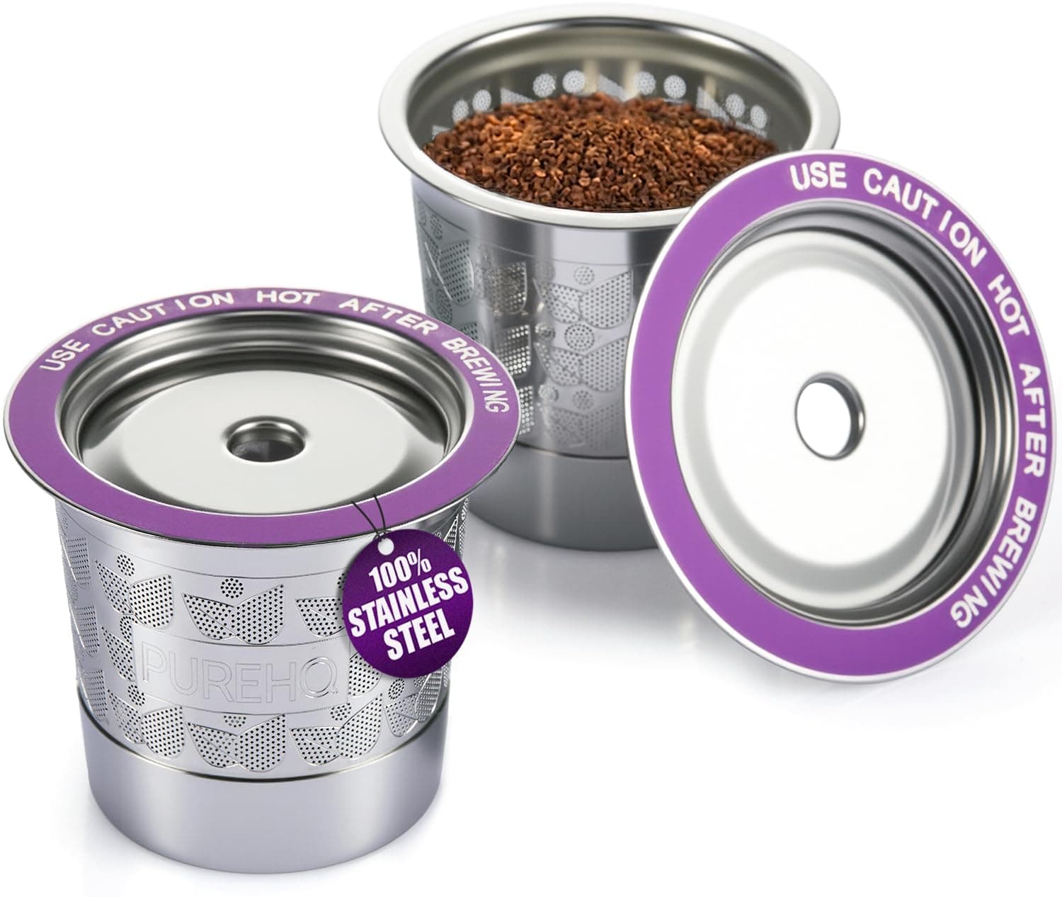 Stainless Steel Reusable K Cups for Keurig 2.0, Keurig Mini, K-Express, K-Classic, K-Elite, K-Compact, K-Mini Mate Single-Serve Coffee Makers by PureHQ - Refillable Metal Coffee Filters - 2 Pack