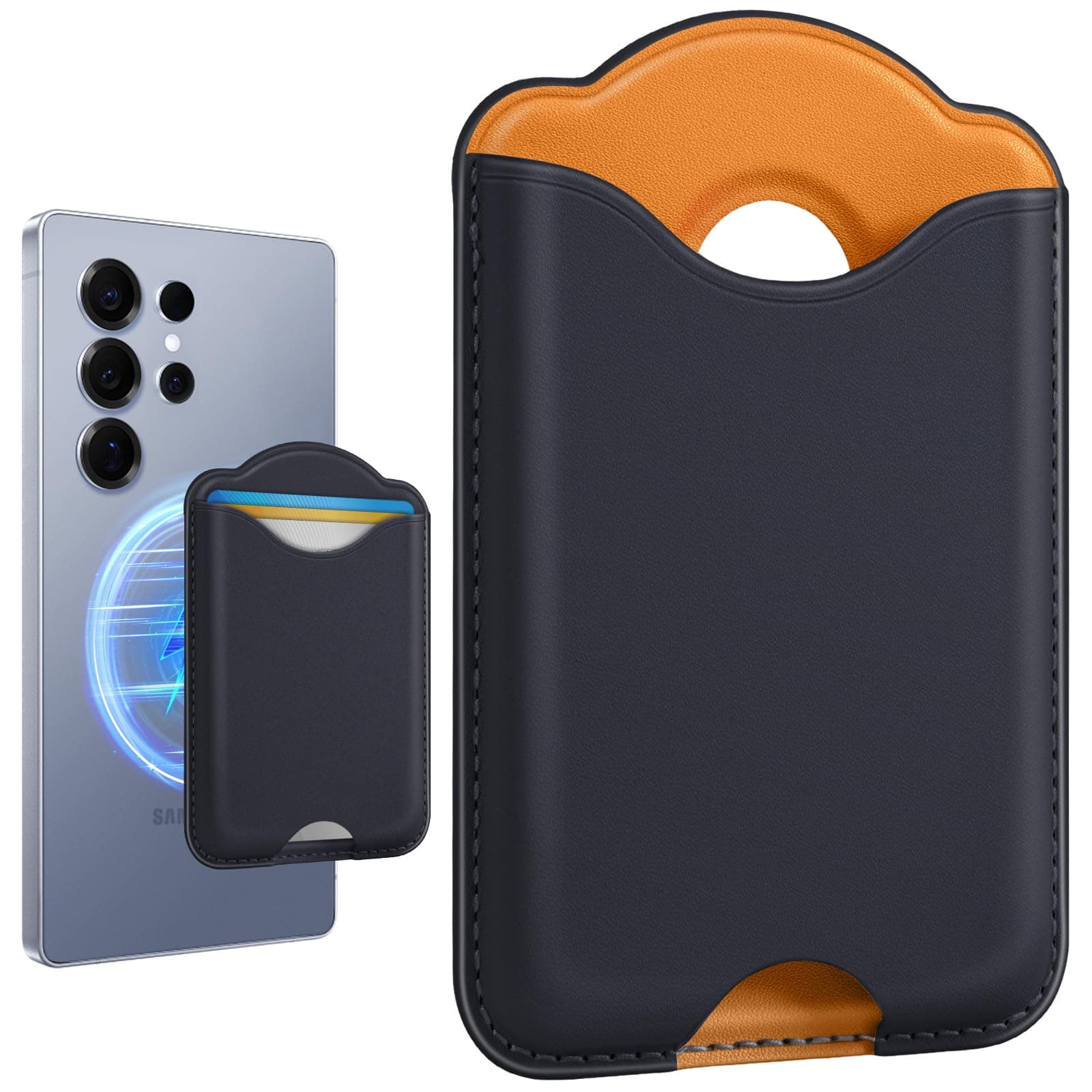 Shorogyt Compatible with Magsafe Wallet Magnetic Card Holder - Phone Wallet for Samsung S25 Series, for iPhone 16/15/14/13/12 Series for Women Men for Apple Mag RFID Magnet Fit 3 Cards, Yellow Blue