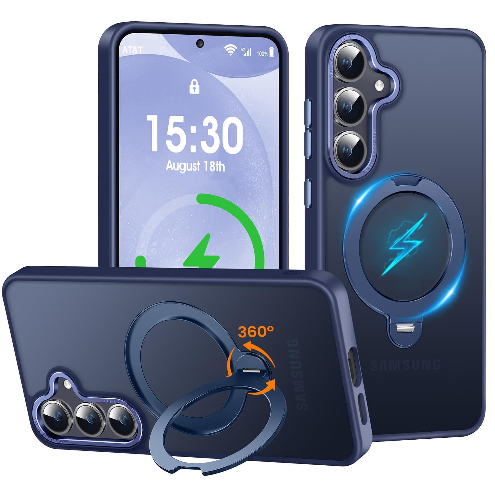 PuyaTeya Magnetic 360° Stander for Samsung S24 Plus Case, Matte Blue