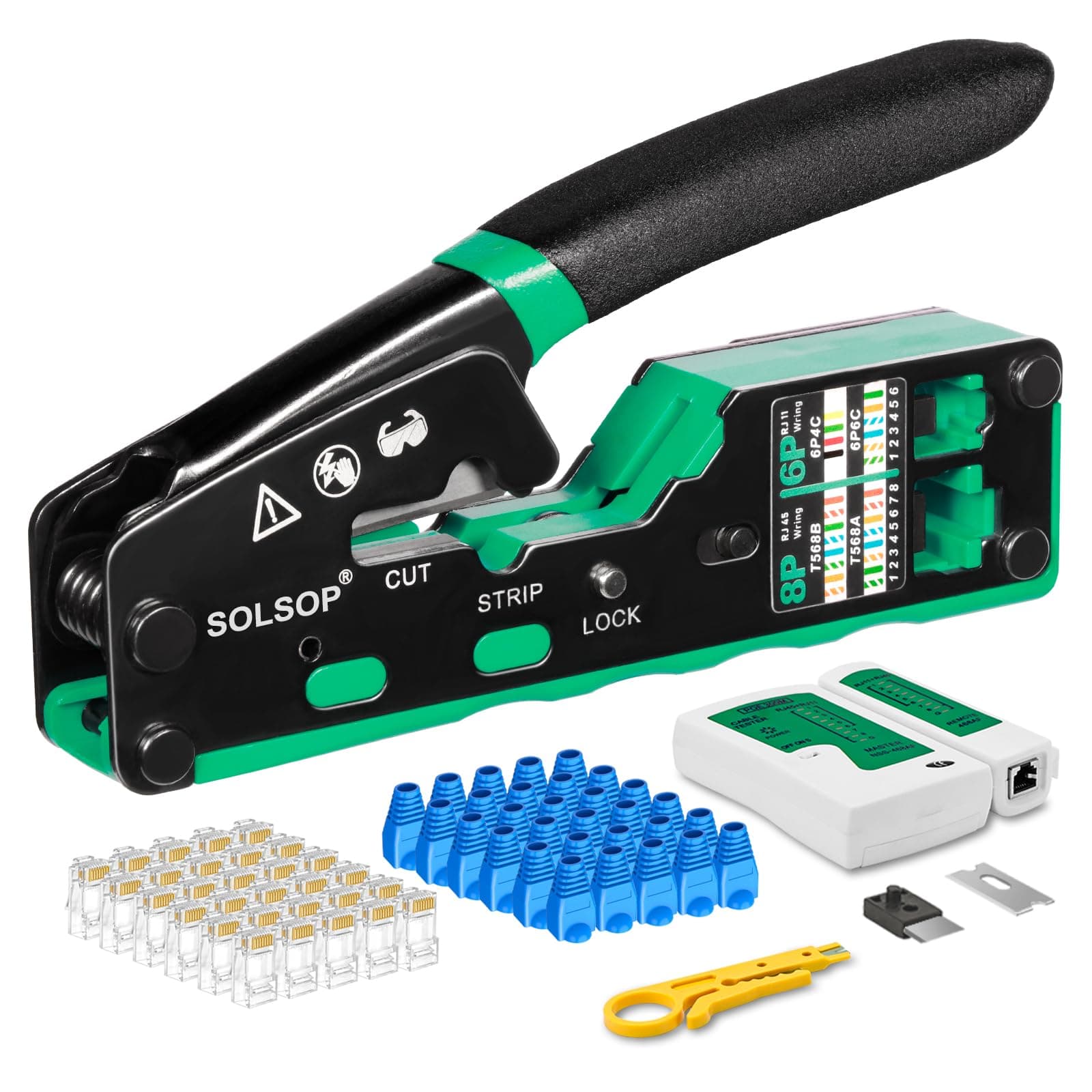 Solsop RJ45 Crimp Tool Pass Through for Cat5 Cat5e Cat6 8P8C Connectors