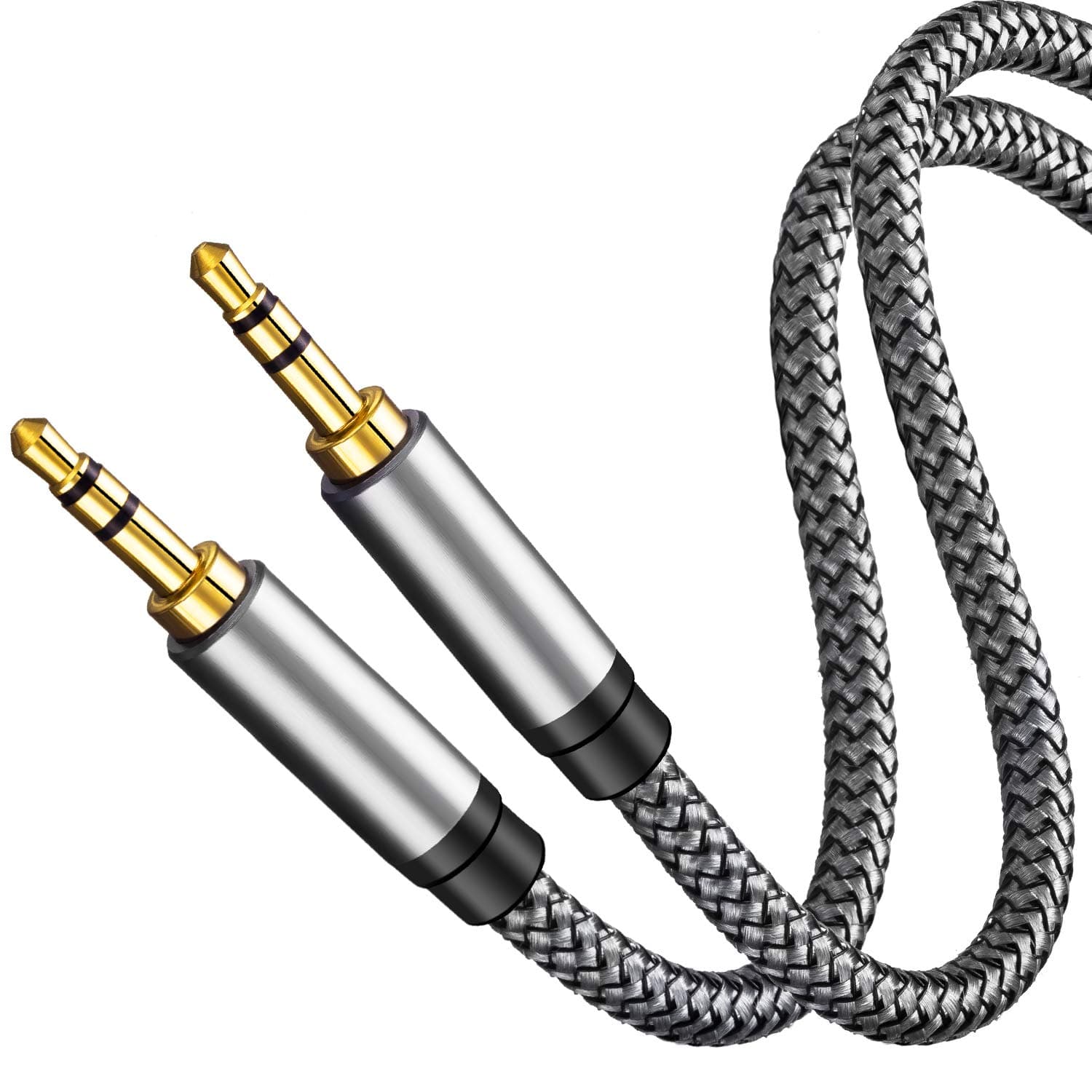 Tan QY 3.5mm Nylon Braided Aux Cable 30Ft, Audio Auxiliary Input Adapter Male to Male Cord for Headphones, Car, Home Stereos, Speaker, iPhone, iPad, iPod & More(30Ft/10M,Silver)