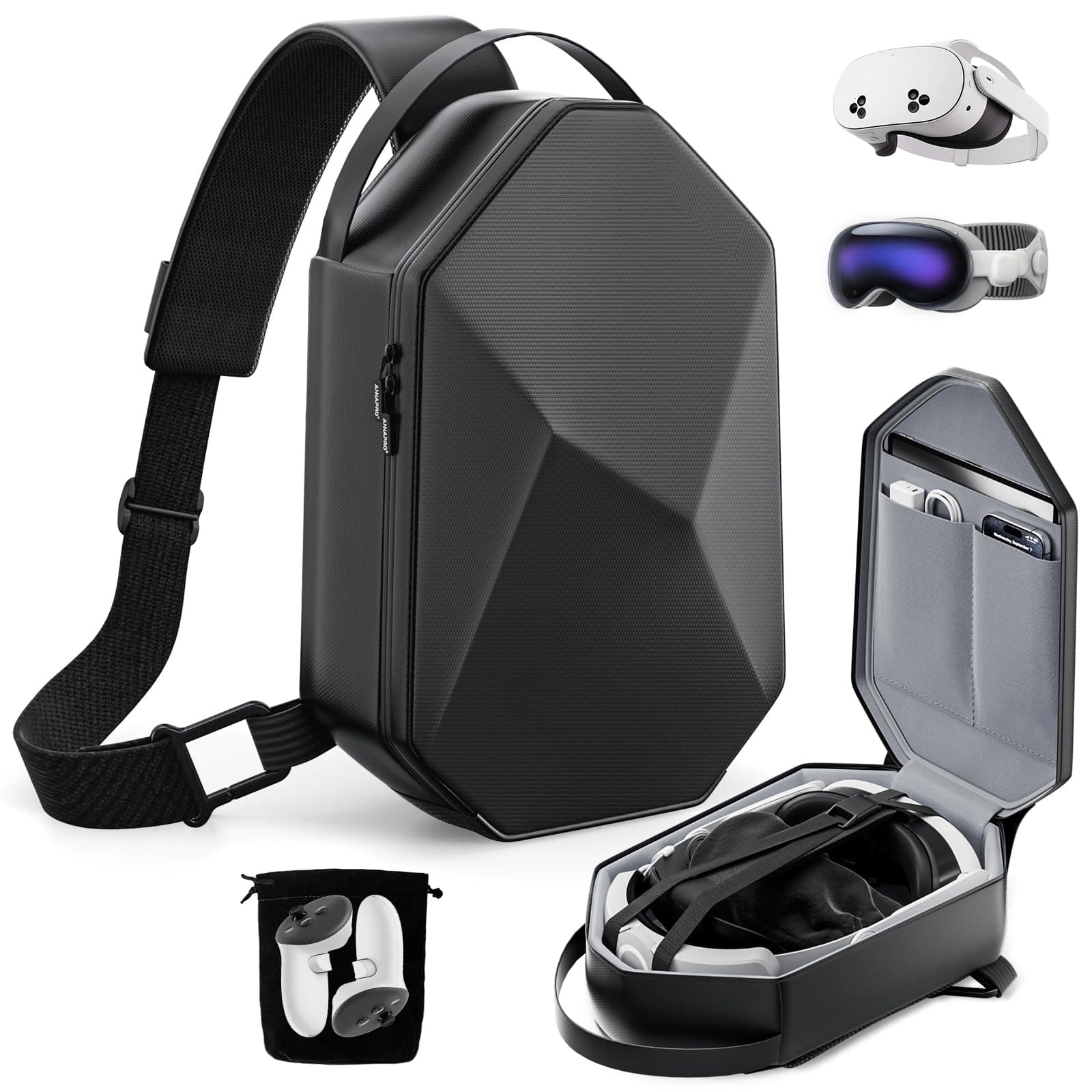 Hard Carrying Case Compatible with Quest 3/3S Pico 4 VR Headset with Official Elite Battery/All Aftermarket Headstrap and Touch Controller Accessories, Fashion Design for Travel and Storage