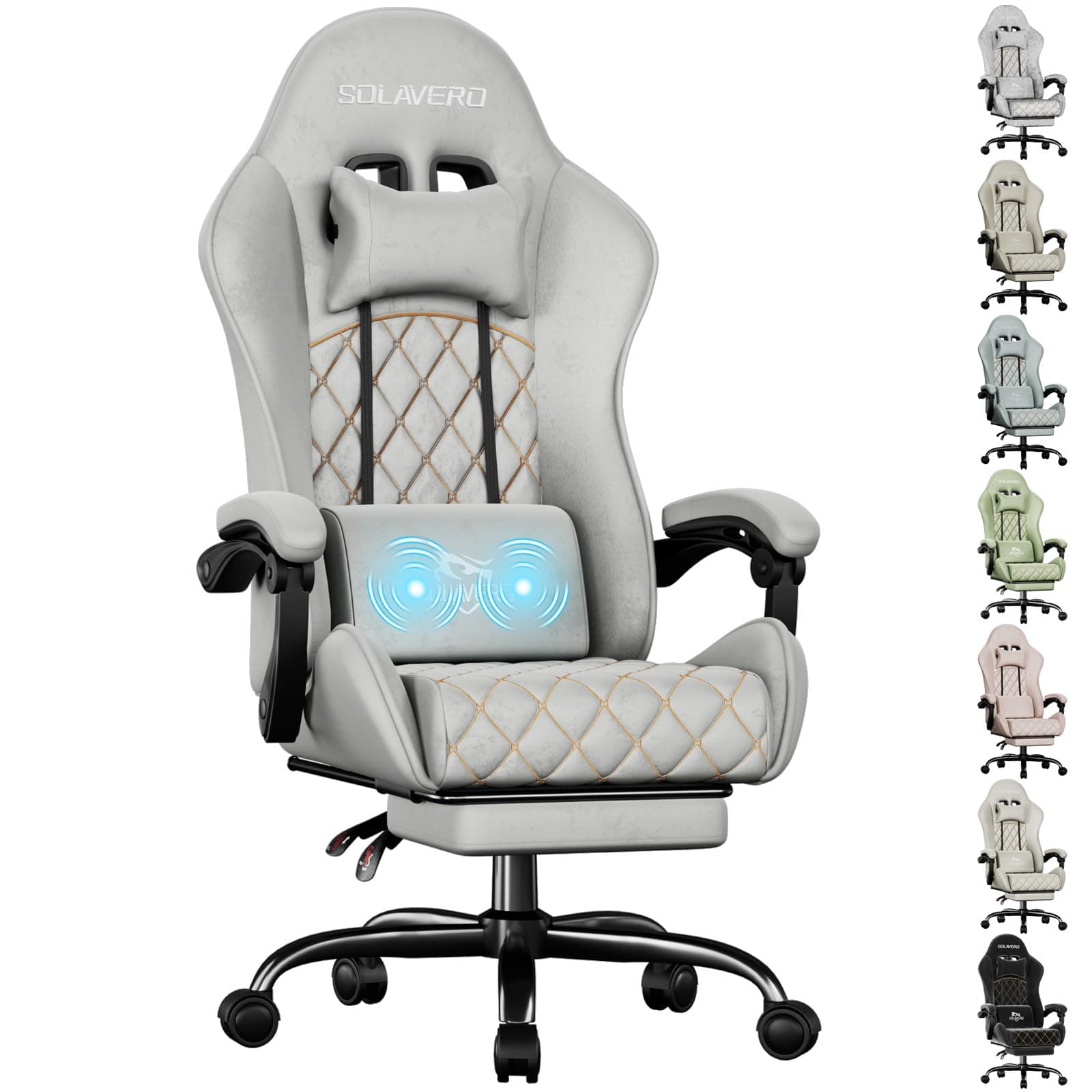 SOLAVERO Massage Recliner Gaming Chair with Footrest, Gray