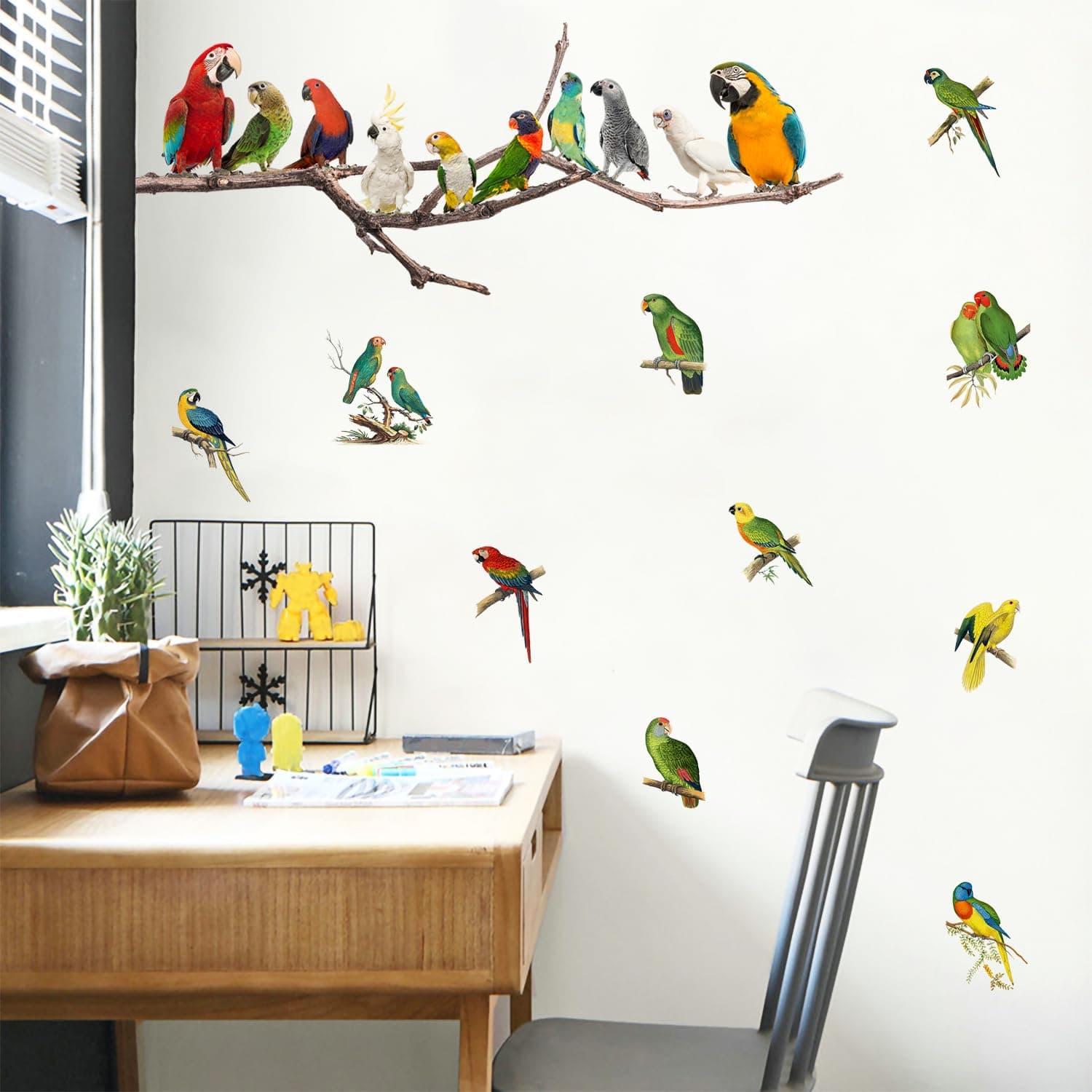 MEFOSS 2 Pack Watercolor Birds on Branch Wall Decals Peel and Stick Cute Birds Vinyl Wall Stickers for Living Room Kids Bedroom Playroom Classroom Decor (Colorful)