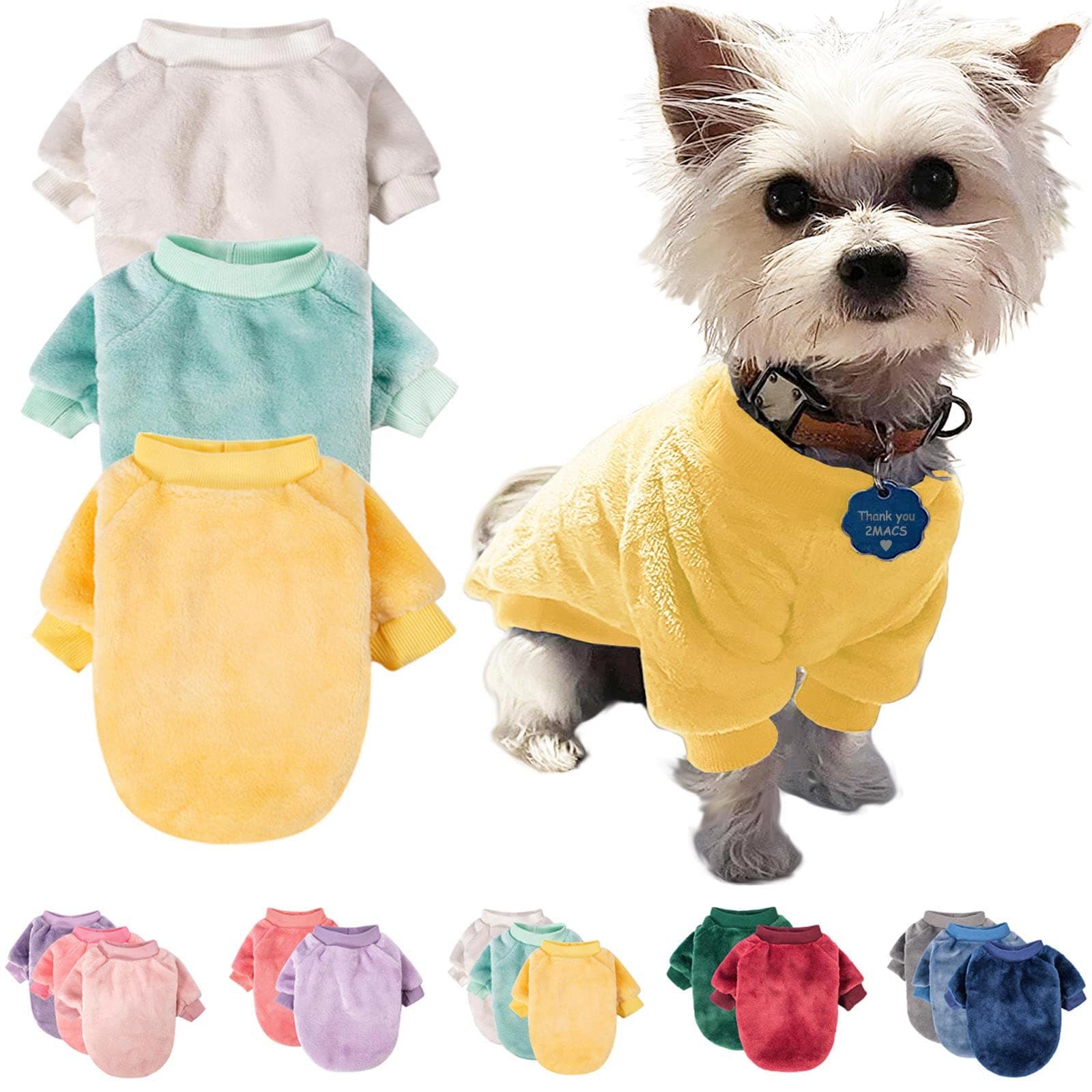 FabriCastle Small Dog Sweaters, 3-Pack Dog & Cat Clothes, Ultra Soft and Warm Pet Jackets for Small Dogs Boy & Girl, Winter Pet Apparel Costumes, Puppy Outfits (Beige,Light Green,Yellow, Large)