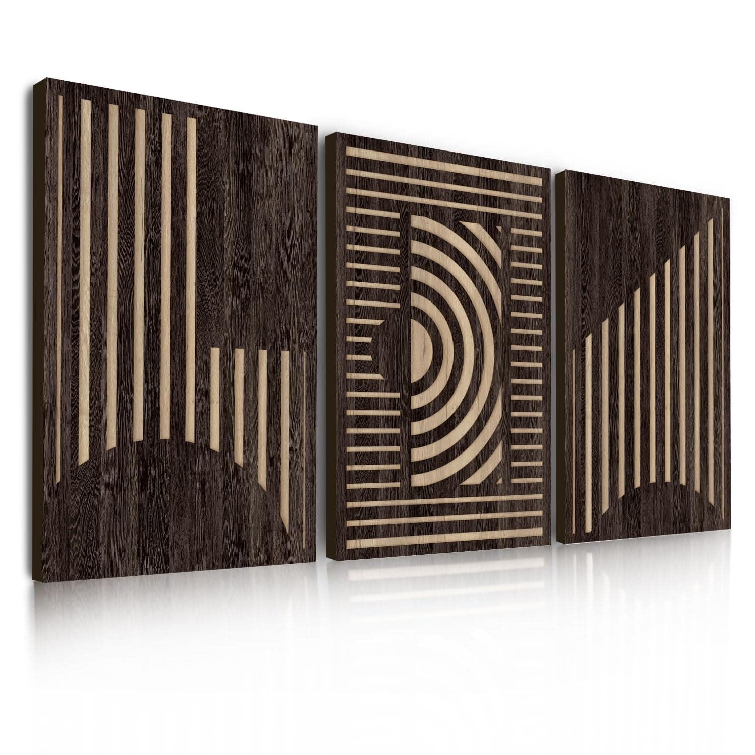 Abstract Geometric Wood Grain Effect Wall Art Vintage Mid Century Rectangle Prints Pictures Wall Decor, Rustic Minimalist Geometric Paintings Artwork for Home Bedroom Living Room(12"x16"x3pcs)